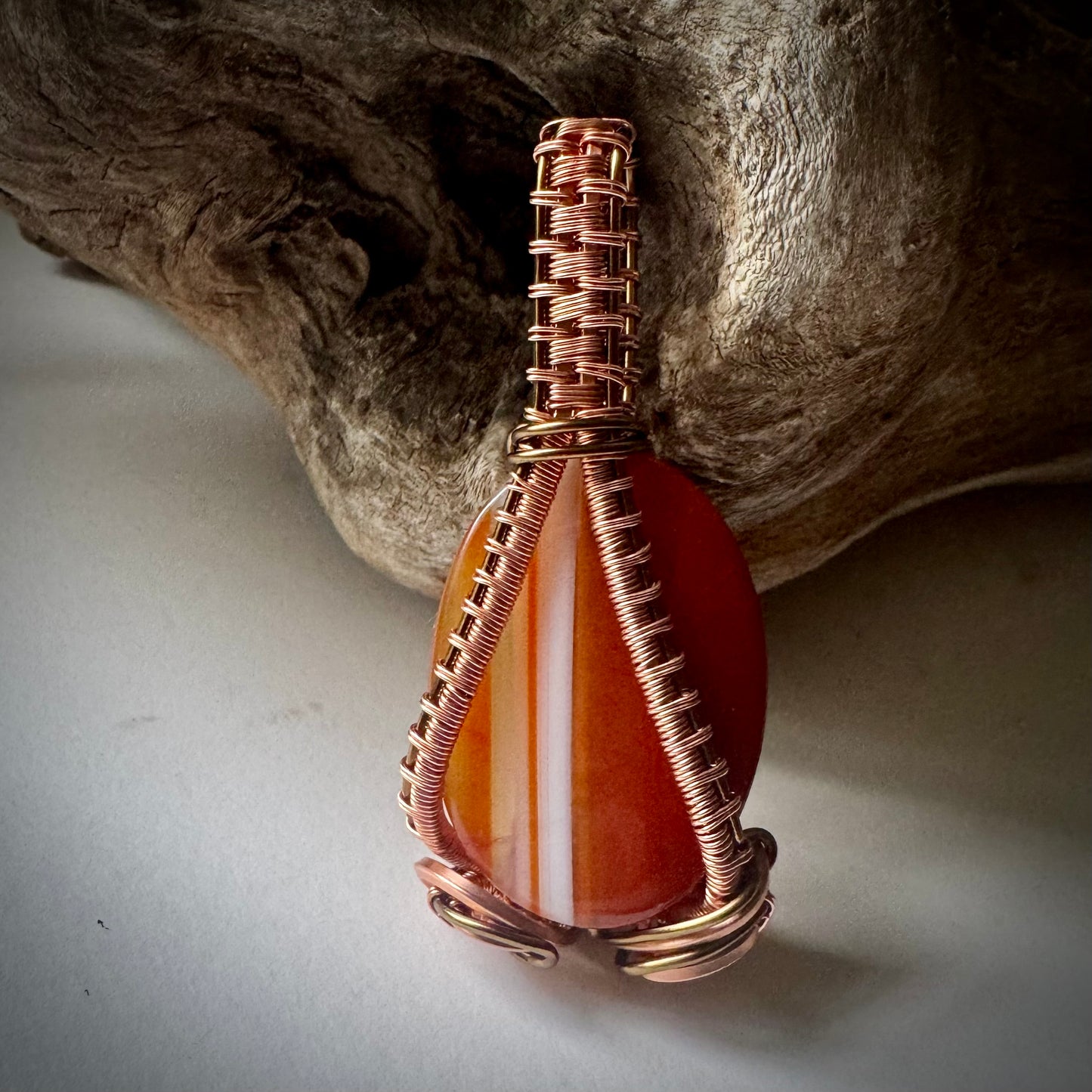 Carnelian Pendant with Copper and Antique Bronze - R.Kaelber Art