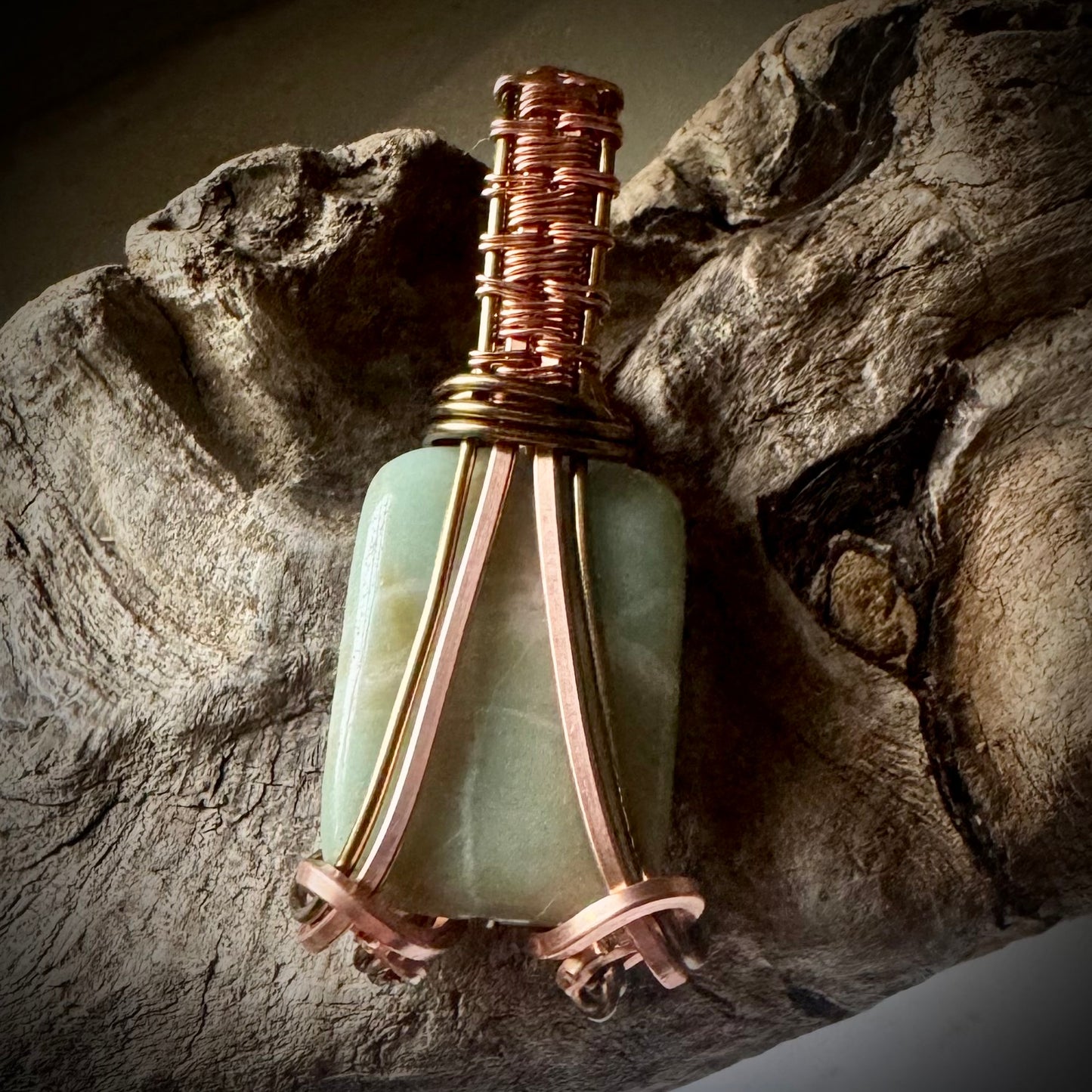 Jade, Copper, and Antique Bronze Pendant