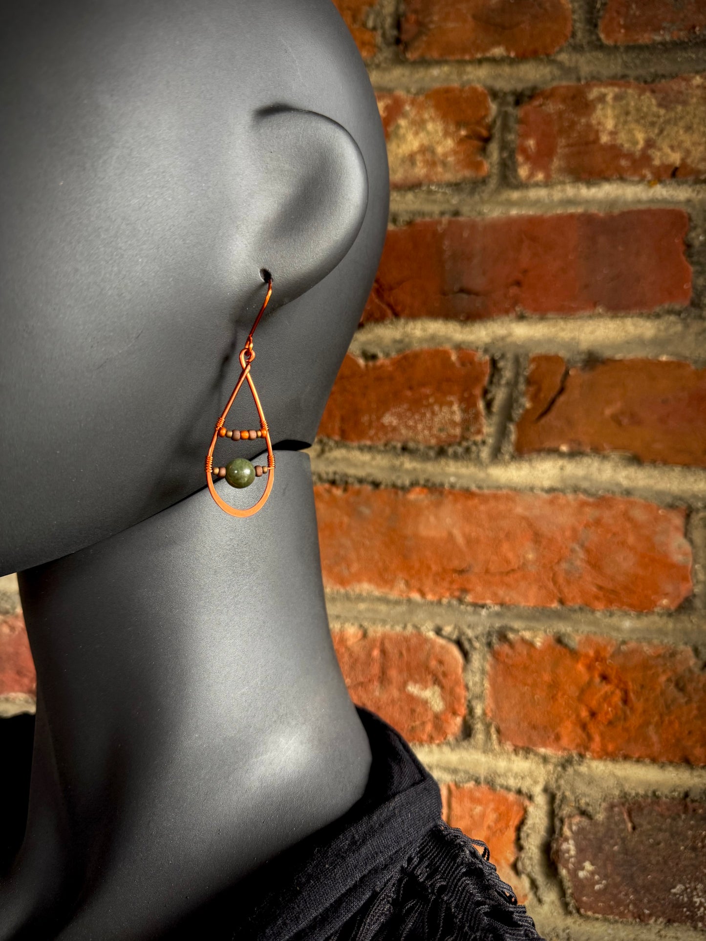 Jade and Copper Teardrop Earrings