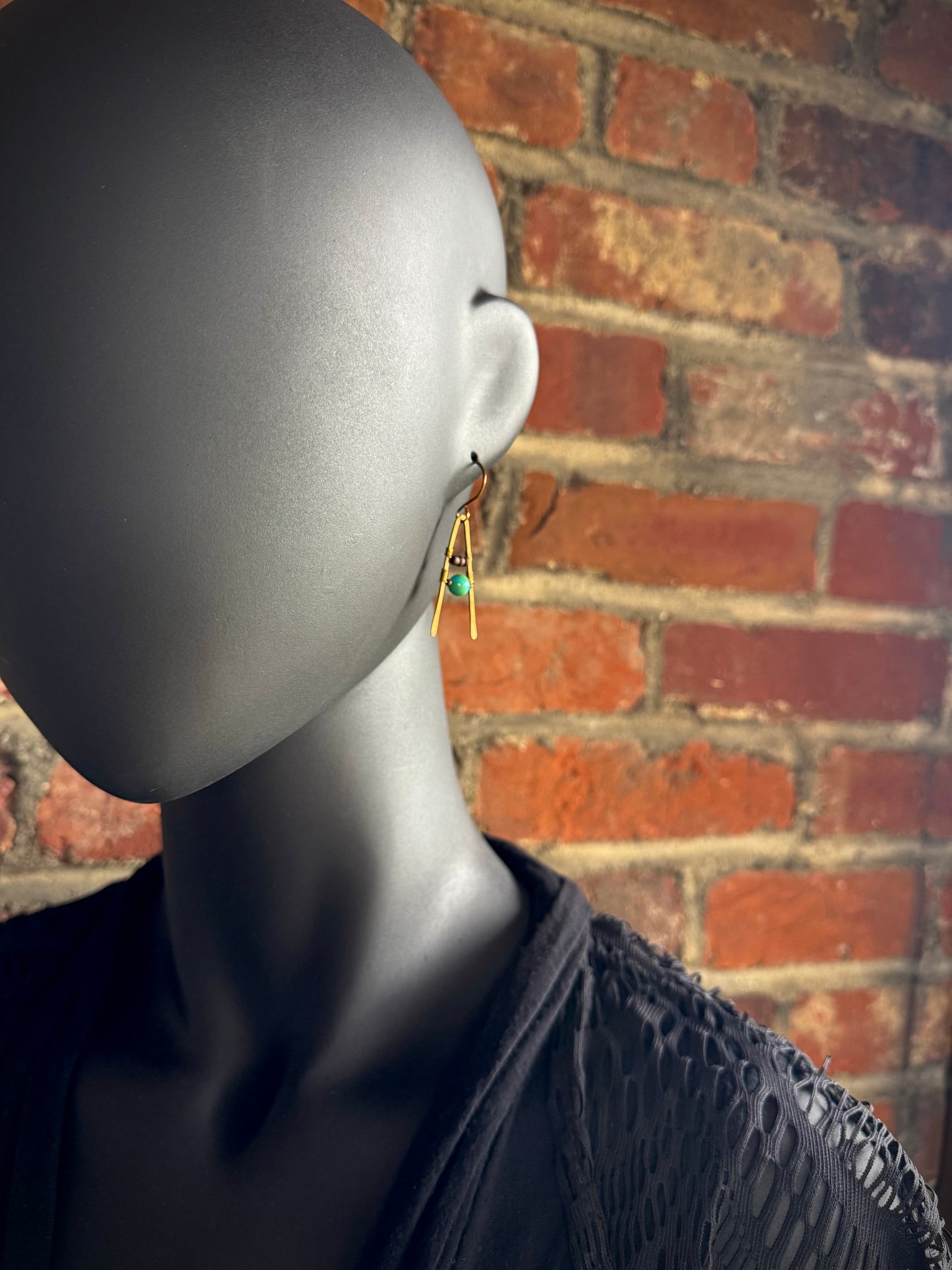 Turquoise A-Frame Earrings with Hammered Copper - R.Kaelber Art