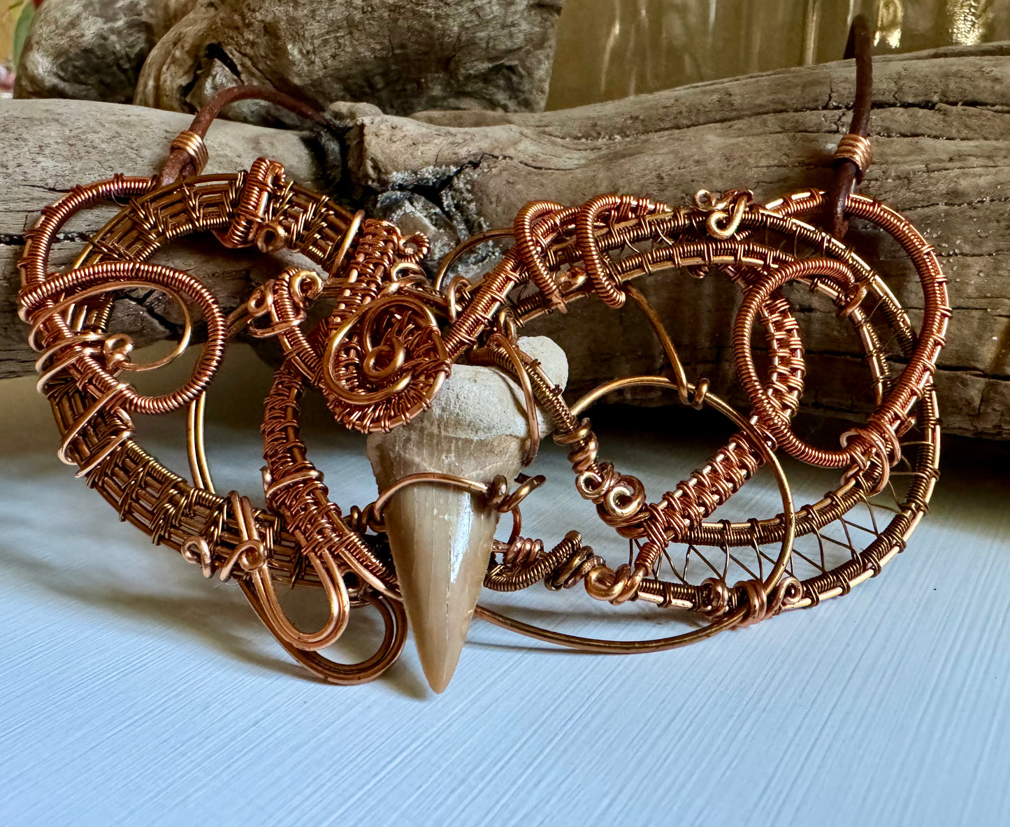 Shark Tooth Statement Necklace with Copper and Antique Bronze - R.Kaelber Art