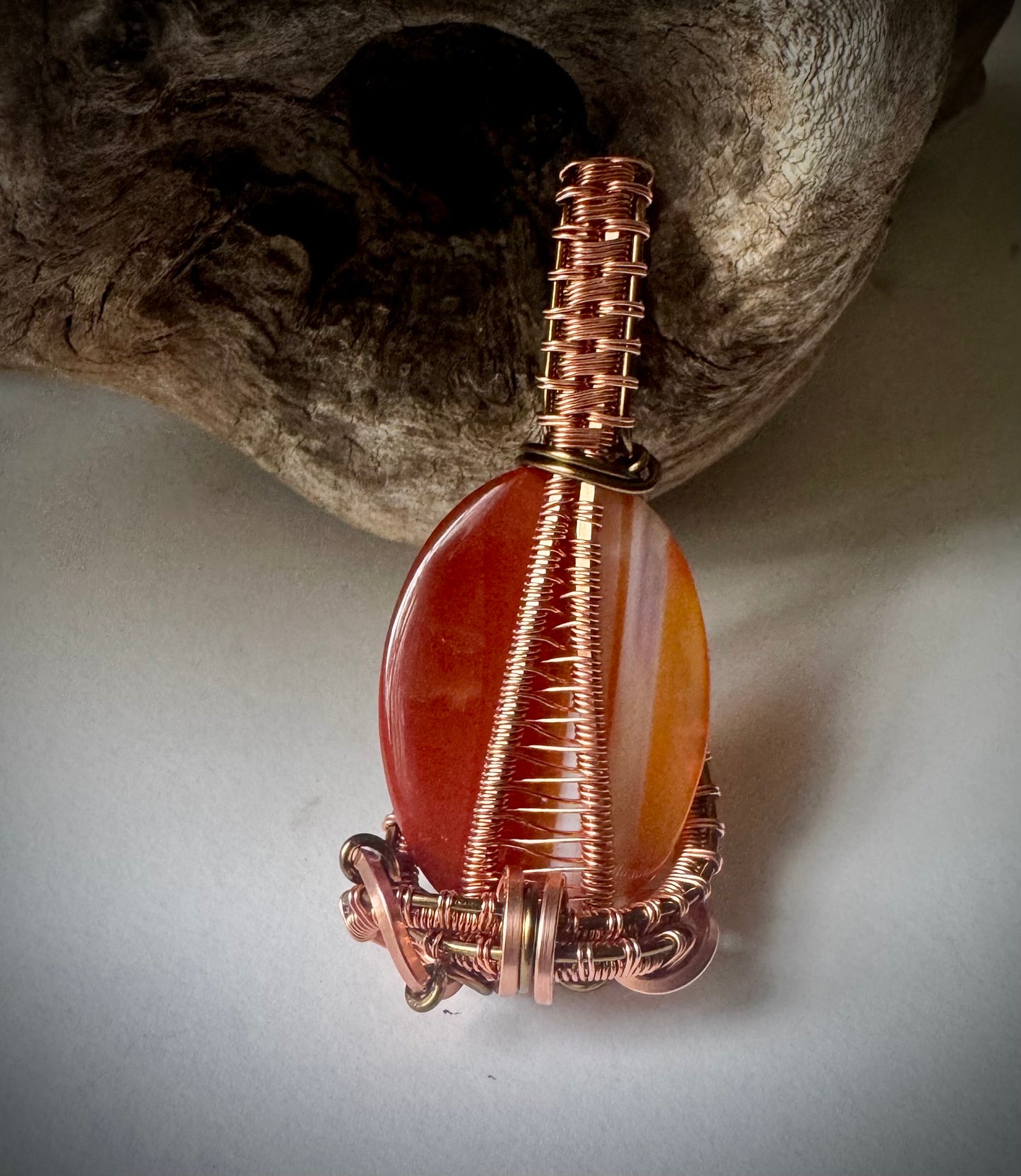 Carnelian Pendant with Copper and Antique Bronze - R.Kaelber Art
