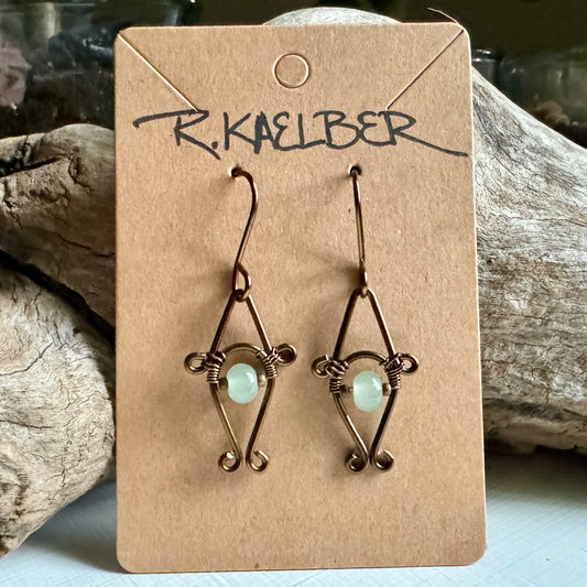 Aventurine and Antique Bronze Small Dangle Earrings - R.Kaelber Art