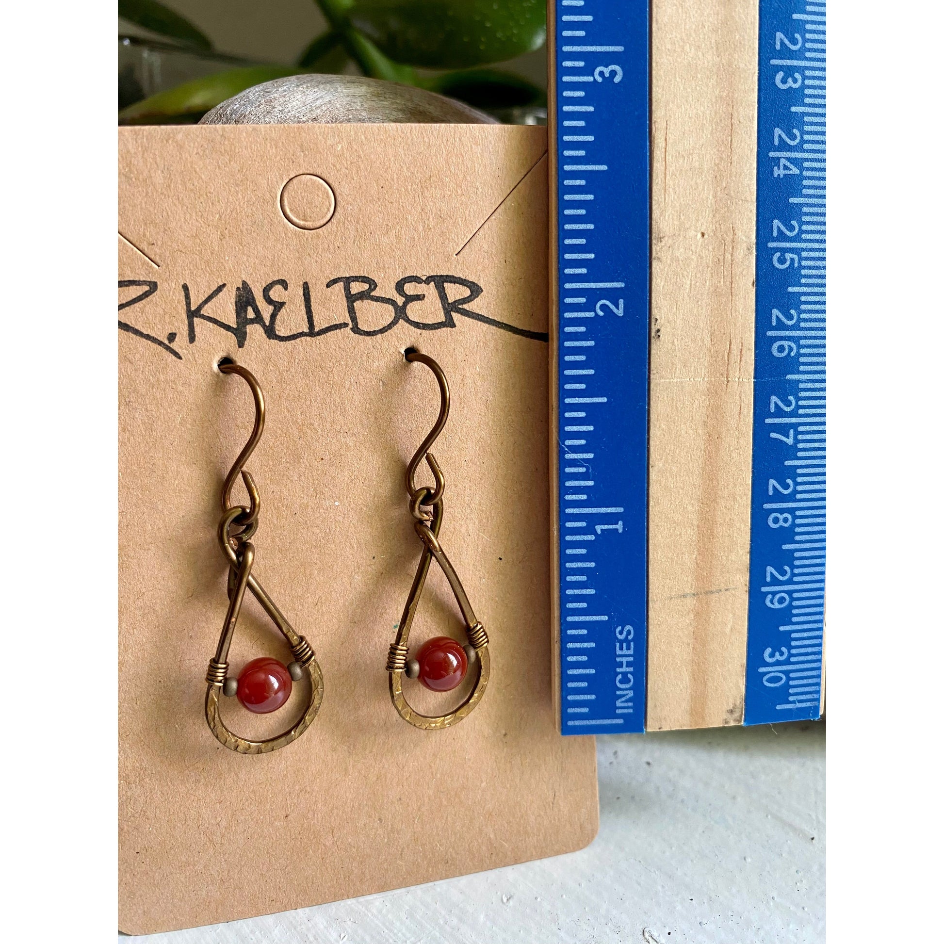 Carnelian and Antique Bronze Teardrop Earrings - R.Kaelber Art