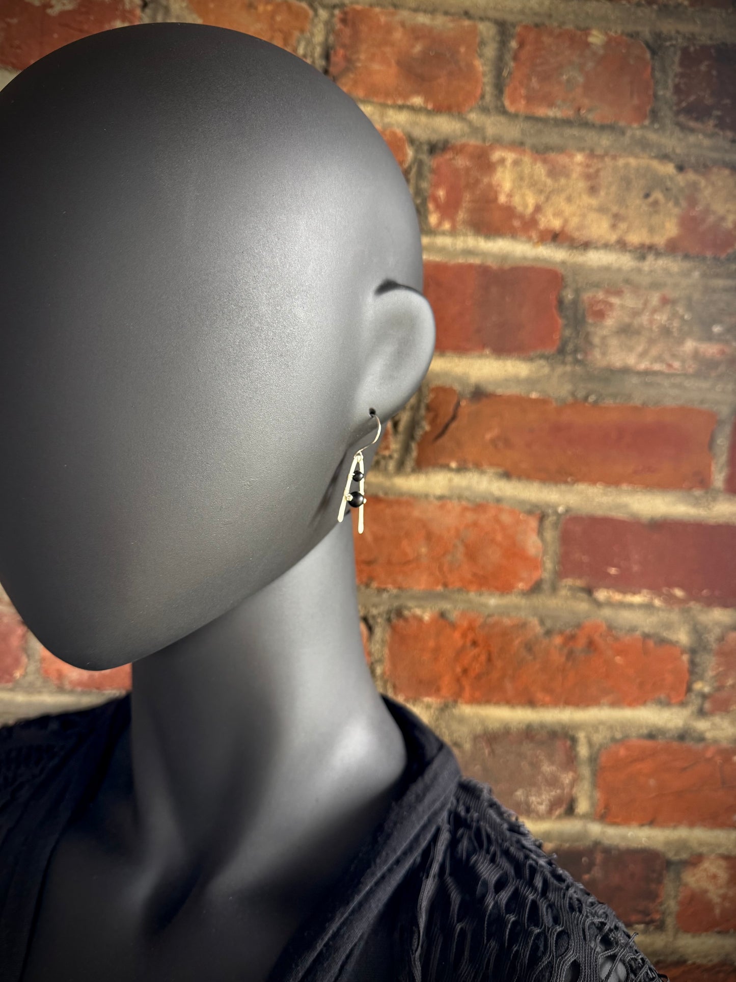 Onyx and Hammered Sterling Silver A-Frame Earrings