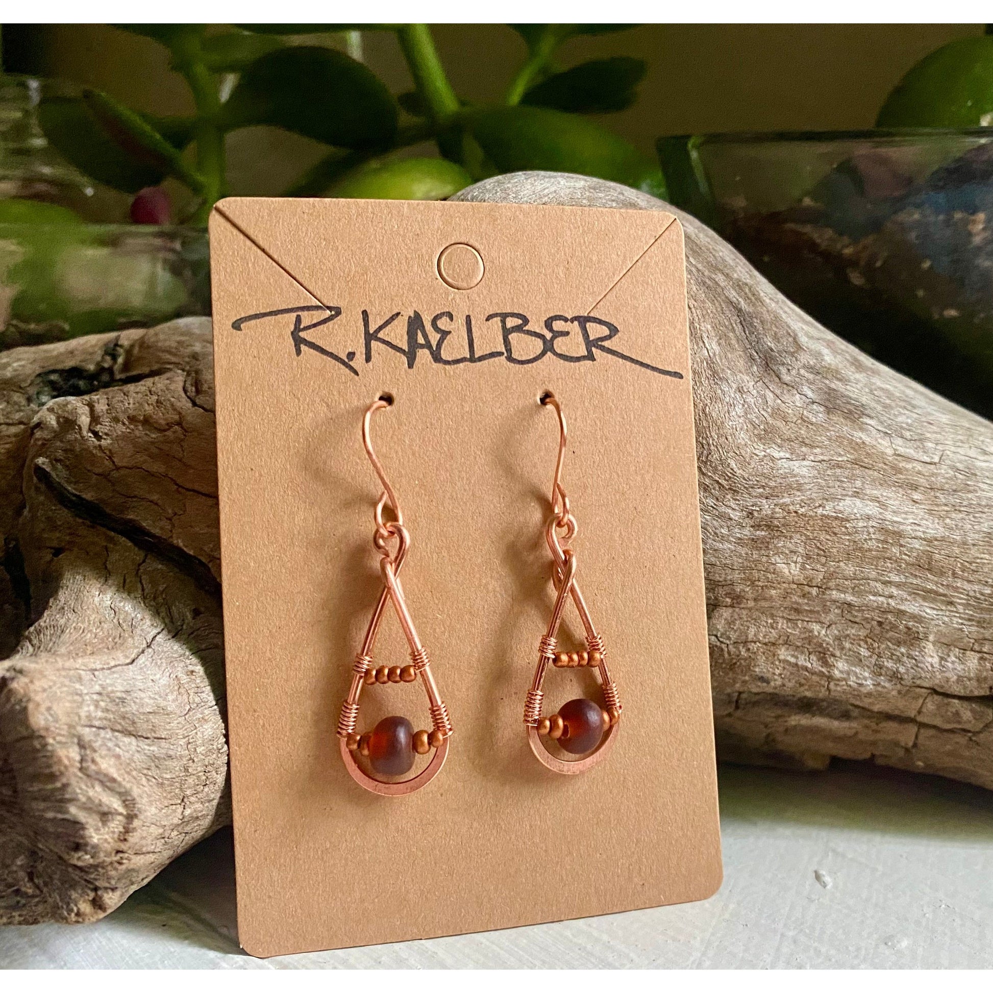 Horn and Copper Teardrop Earrings - R.Kaelber Art