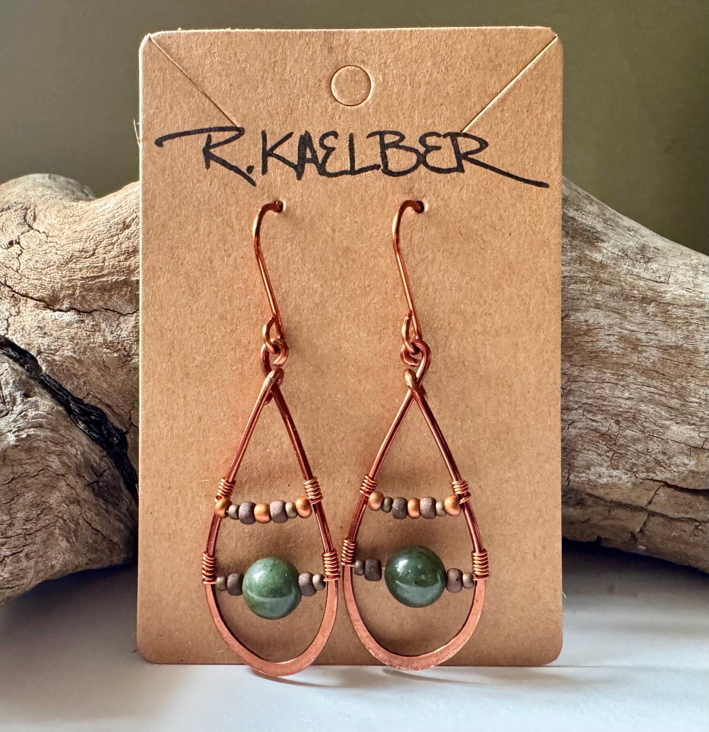 Jade and Copper Teardrop Earrings