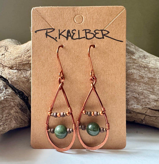Jade and Copper Teardrop Earrings