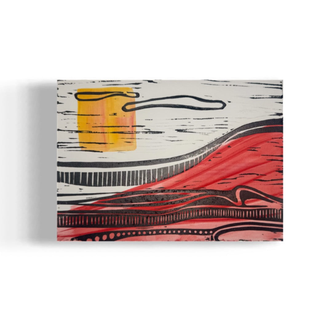 Kalapaki Beach Edition Variable of 15 with Watercolor - Original Linocut Print with Black Ink on Paper