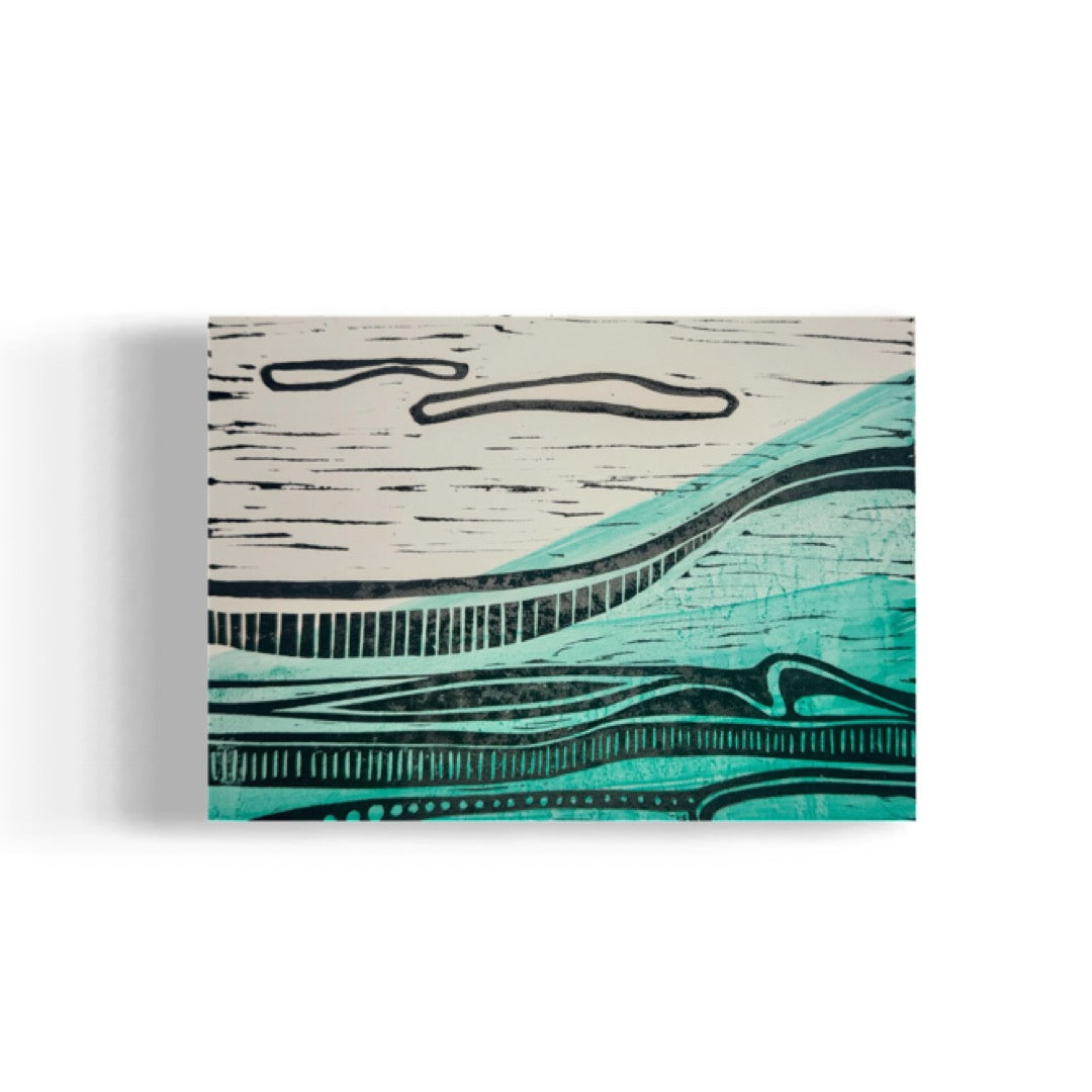 Kalapaki Beach Edition Variable of 10 with Acrylic - Original Linocut Print with Black Ink on Paper