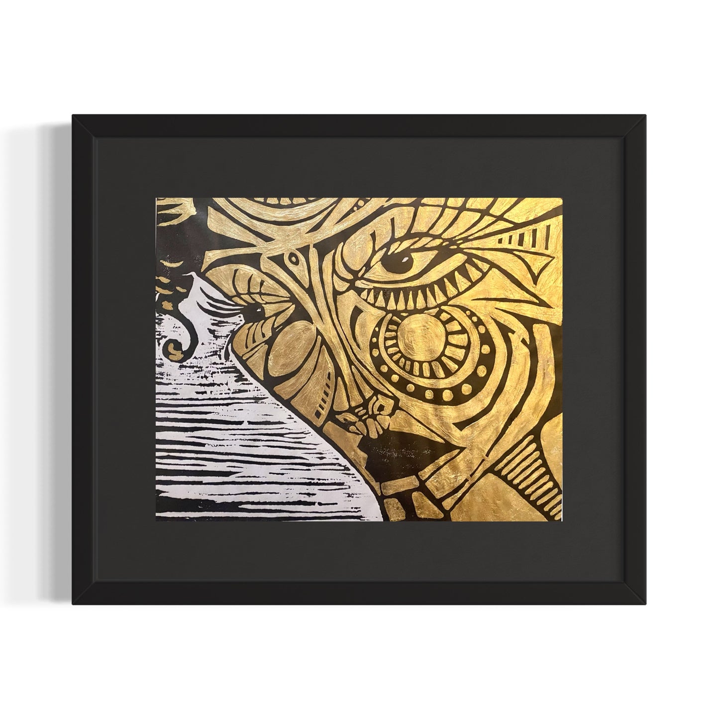 Ruby 1/1 - Original Black Ink Woodblock Print with Gold Leaf