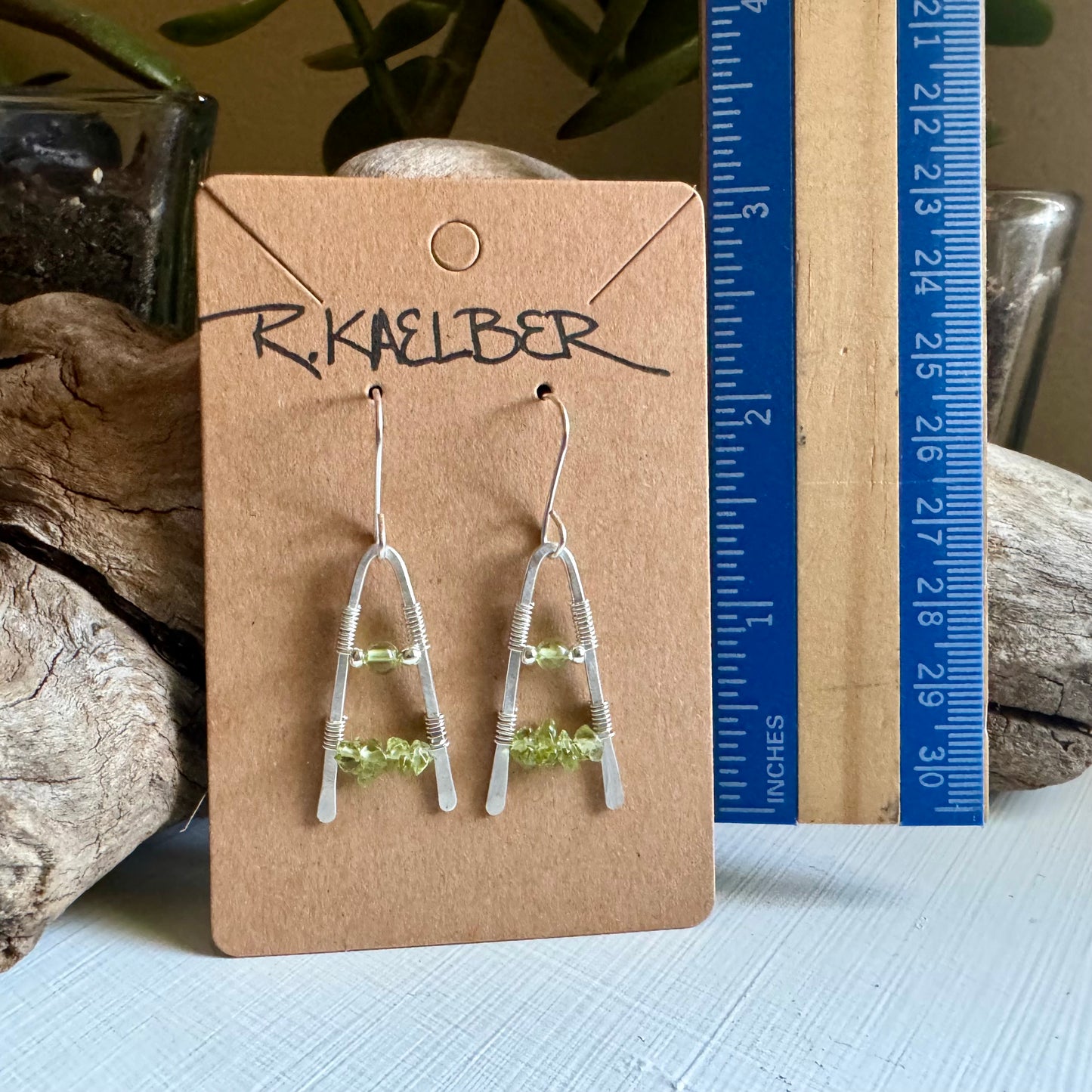 Peridot and Hammered Sterling Silver A-Frame Earrings - Made to Order