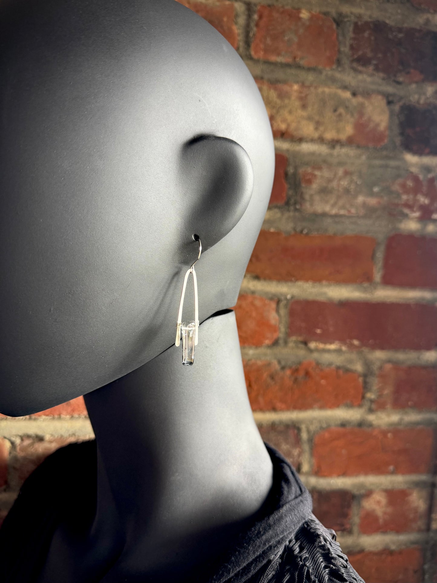 Aura Quartz A-Frame Earrings with Hammered Sterling Silver