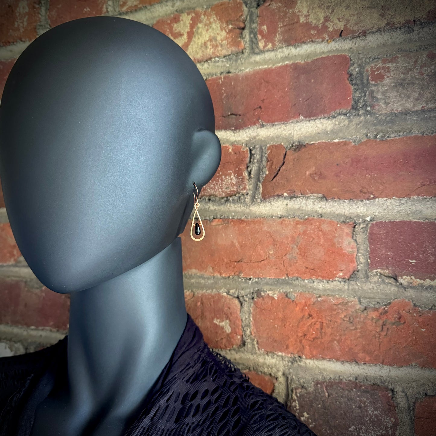 Onyx and Copper Teardrop Earrings - Made to Order