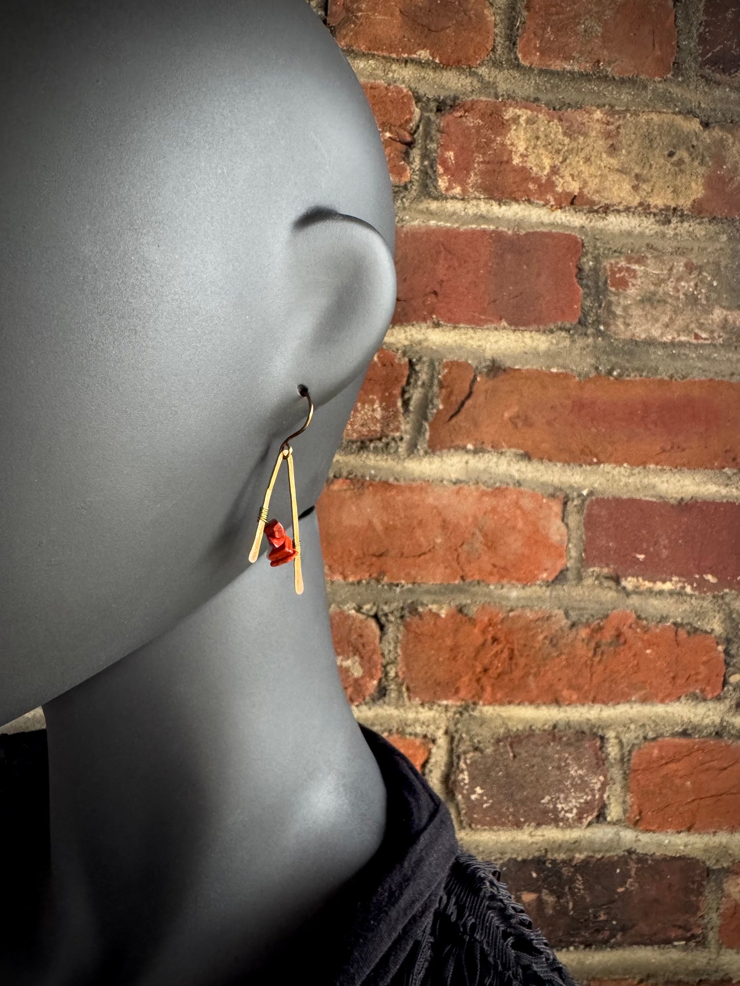Red Jasper and Copper A-Frame Earrings - Made to Order