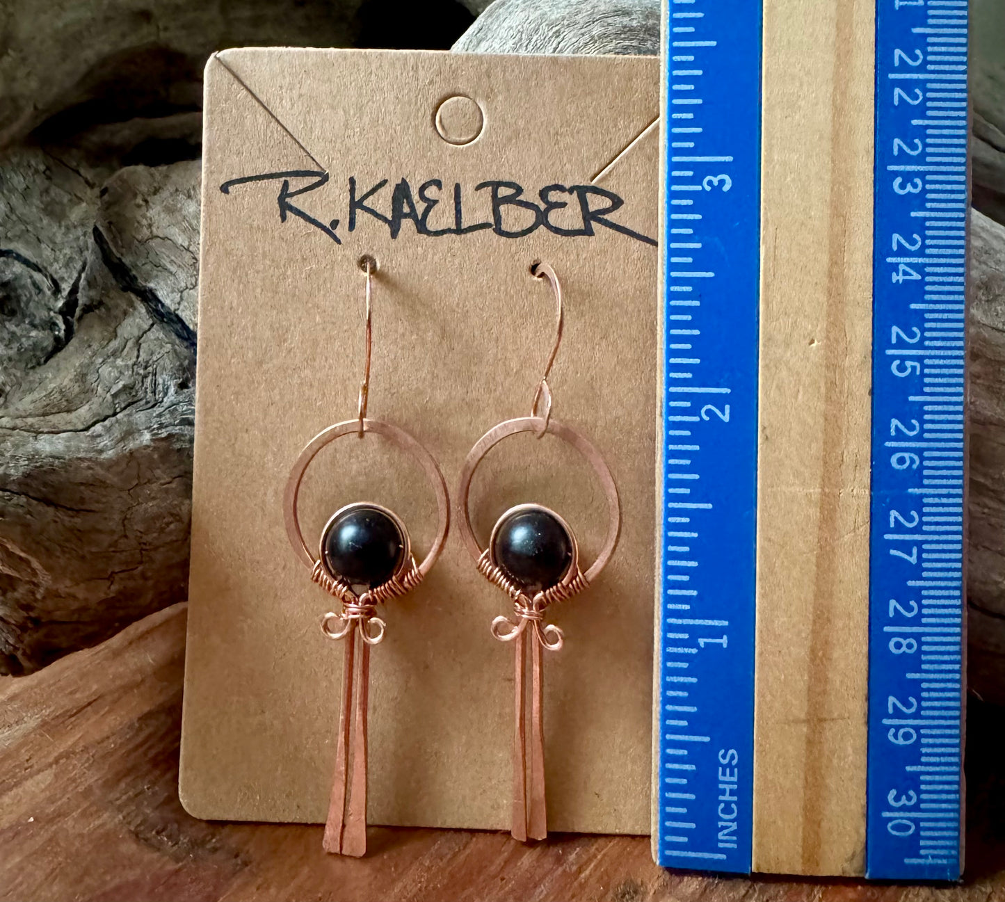 Onyx and Copper Lollipop Dangle Earrings