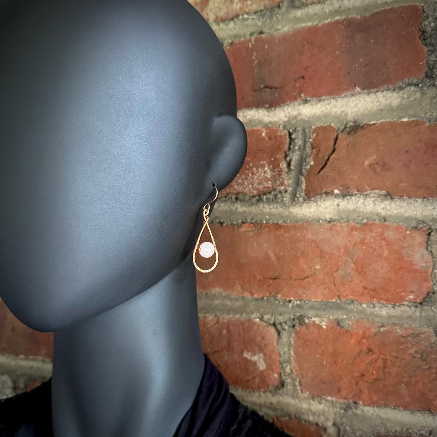Rose Quartz and Copper Teardrop Earrings- Made to Order