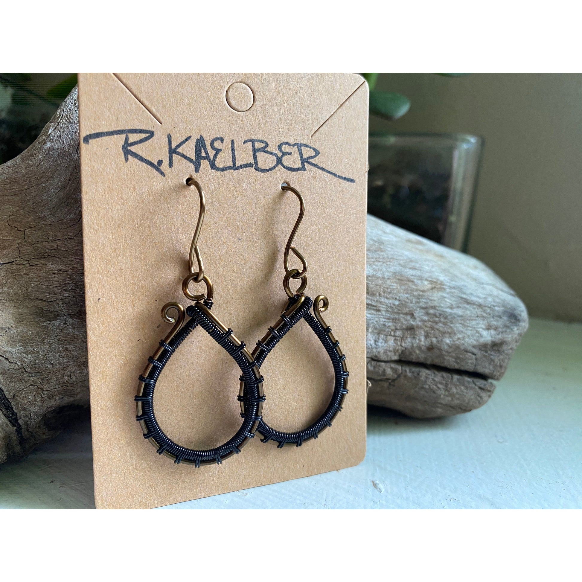 Antique Bronze and Black wire wrapped Earrings - R.Kaelber Art
