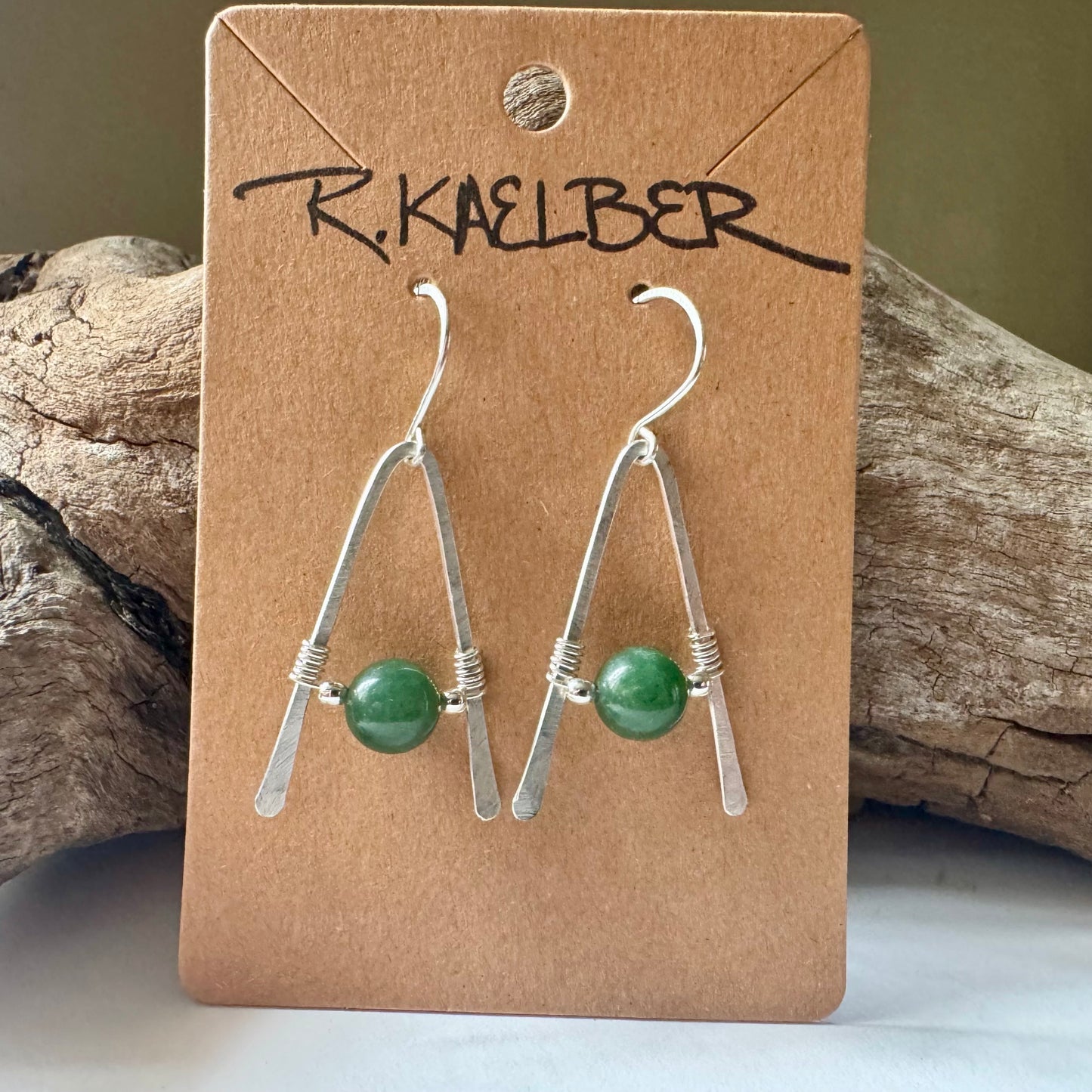 Jade A-Frame Earrings with Hammered Sterling Silver