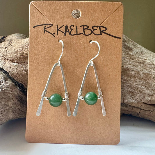 Jade A-Frame Earrings with Hammered Sterling Silver