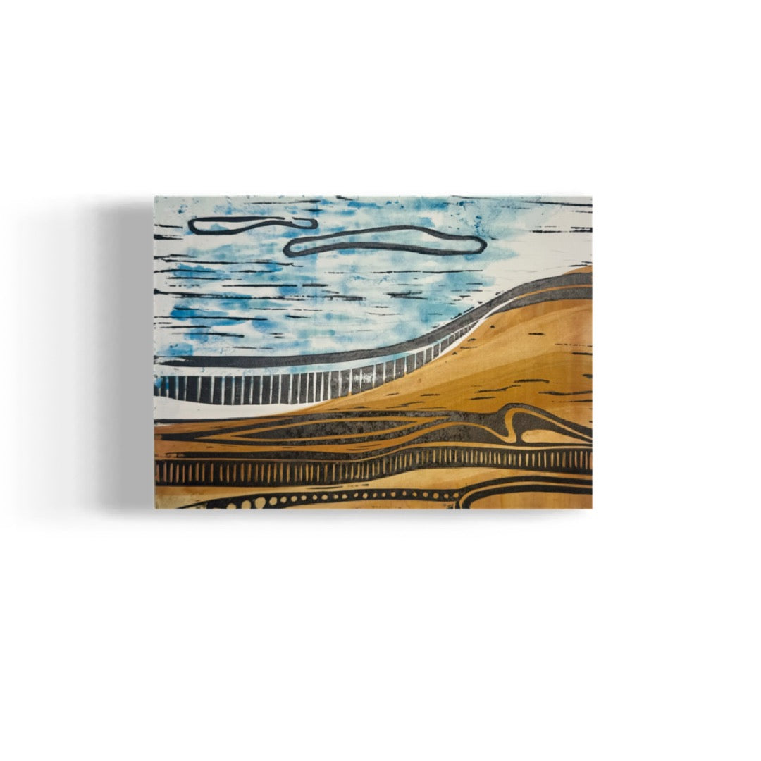 Kalapaki Beach Edition Variable of 15 with Watercolor - Original Linocut Print with Black Ink on Paper