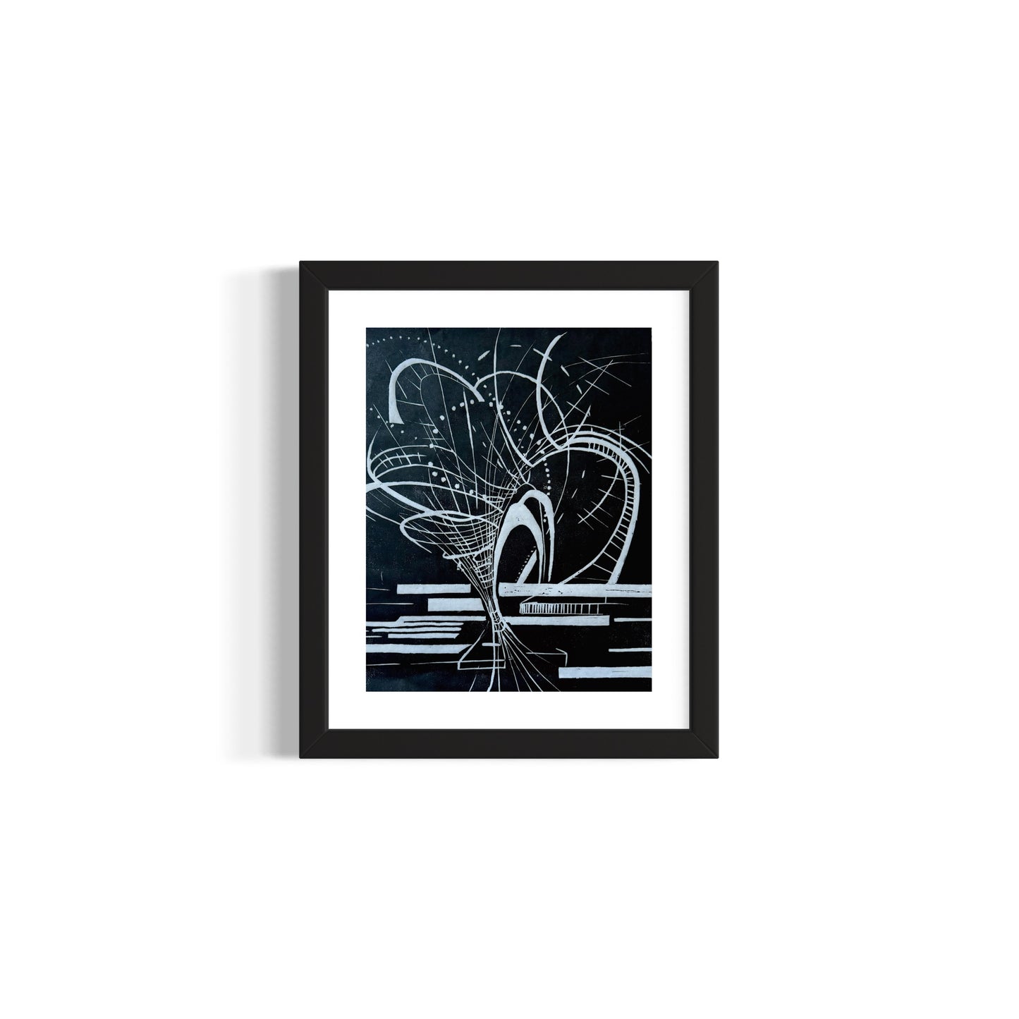 Spun Out and In - Original Black Ink Woodblock Print