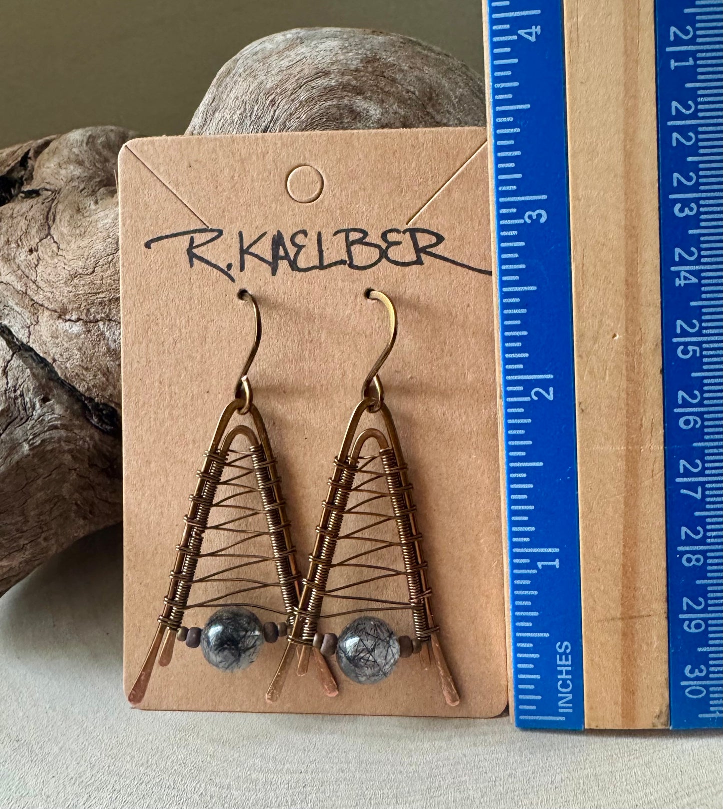 Tourmalinated Quartz Wire Wrap A-Frame Earrings