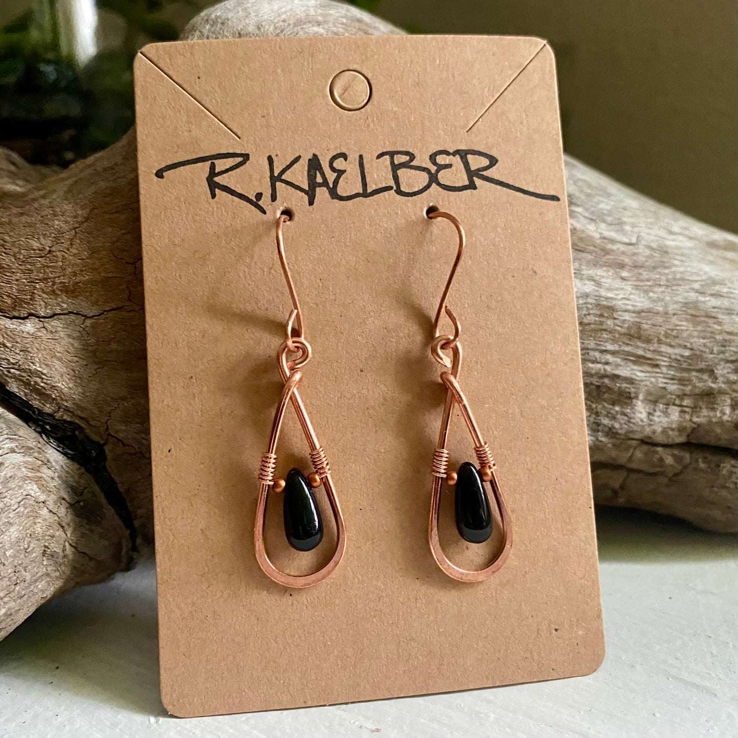 Onyx and Copper Teardrop Earrings - Made to Order