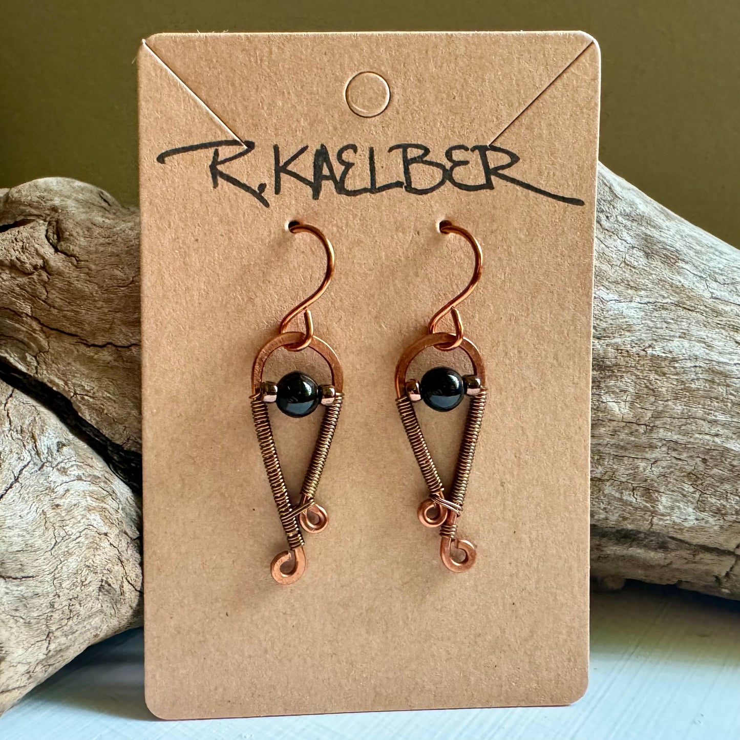 Onyx, Copper and Antique Bronze Dangle Earrings - Made to Order