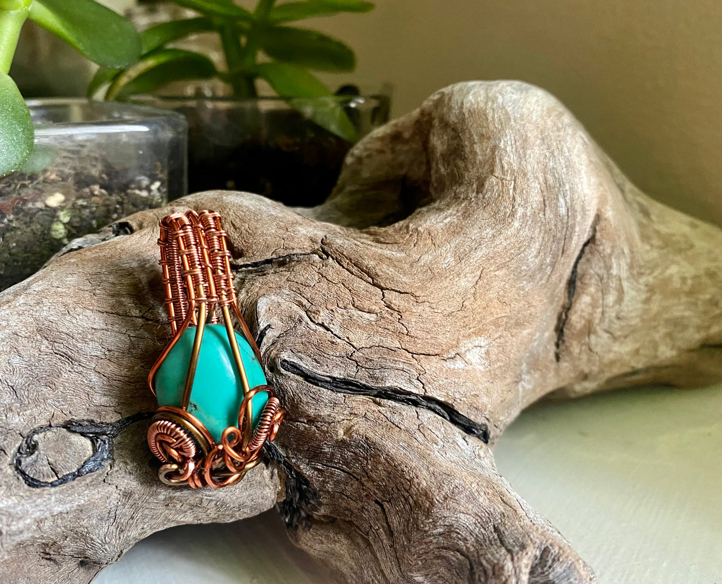 Turquoise, Copper, and Antique Bronze Pendant - R.Kaelber Art