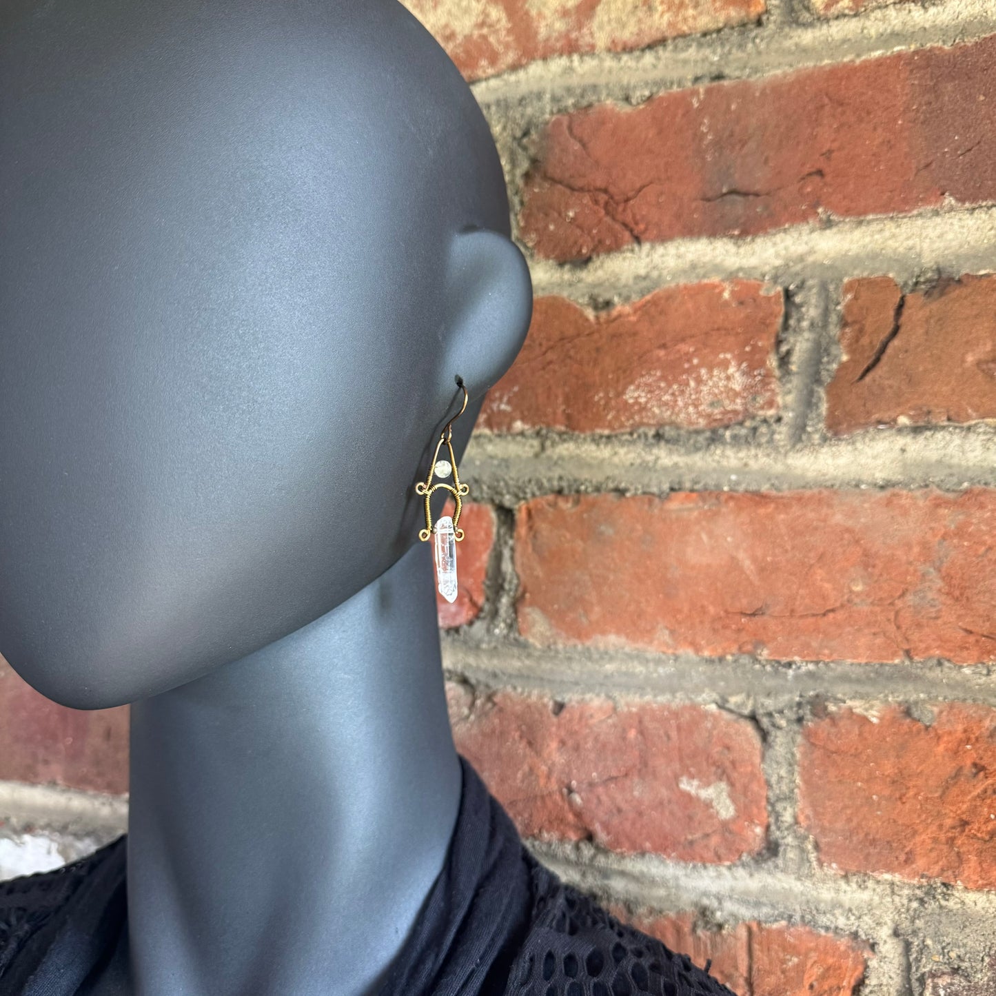 Prehnite, Clear Quartz and Antique Bronze Dangle Earrings - Made to Order