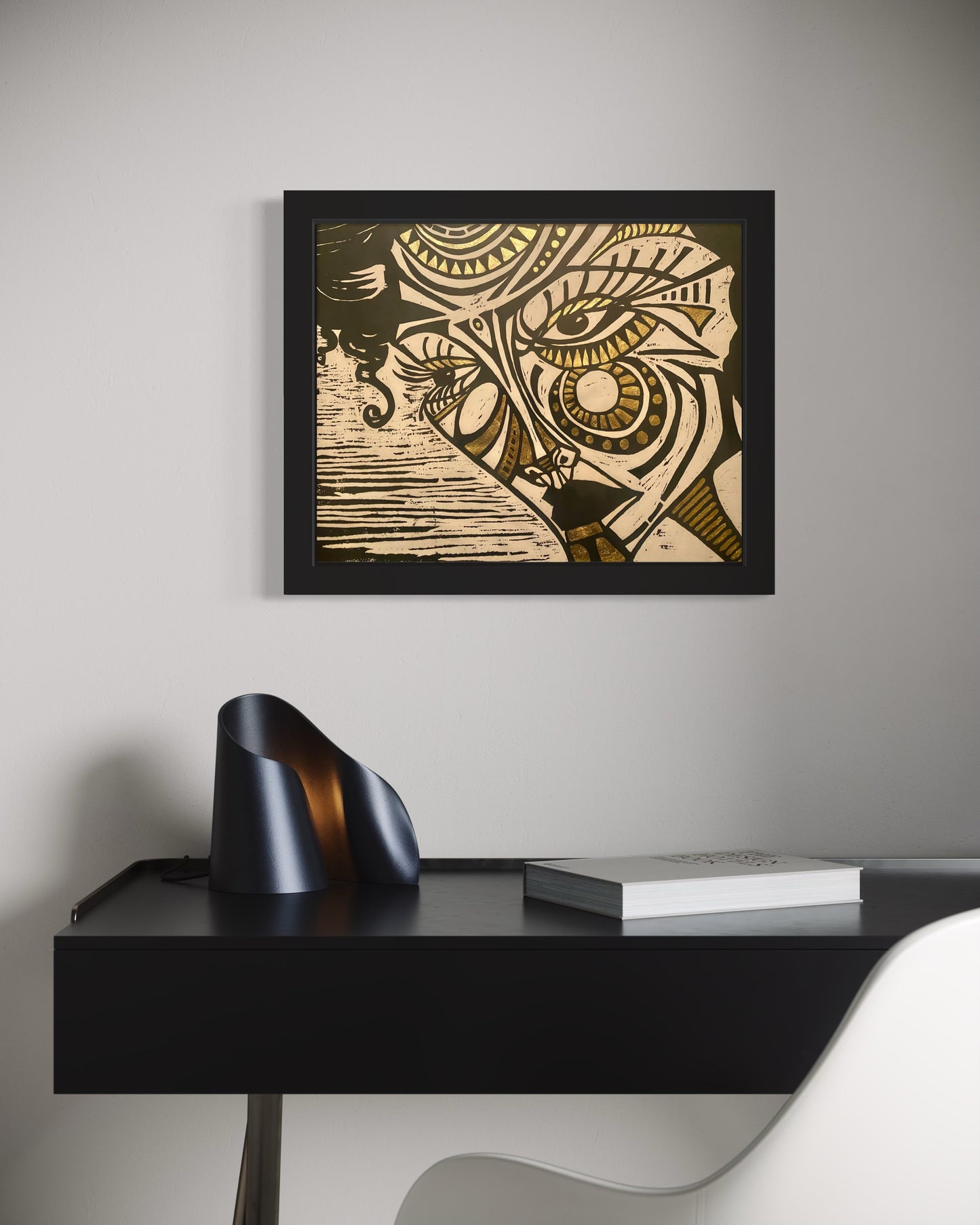 Ruby 1/1 - Original Black Ink Woodblock Print with Gold Leaf accent