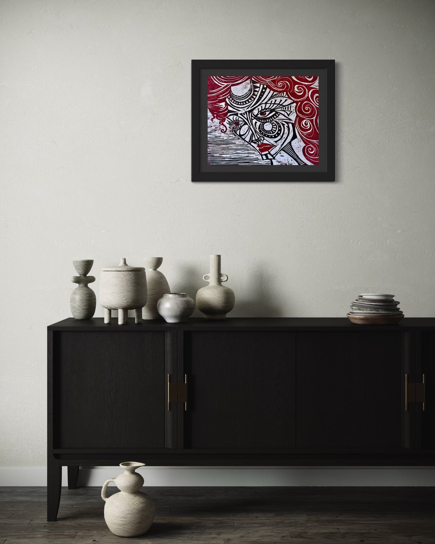 Ruby 1/1 Red and Black Ink- Original Woodblock Print