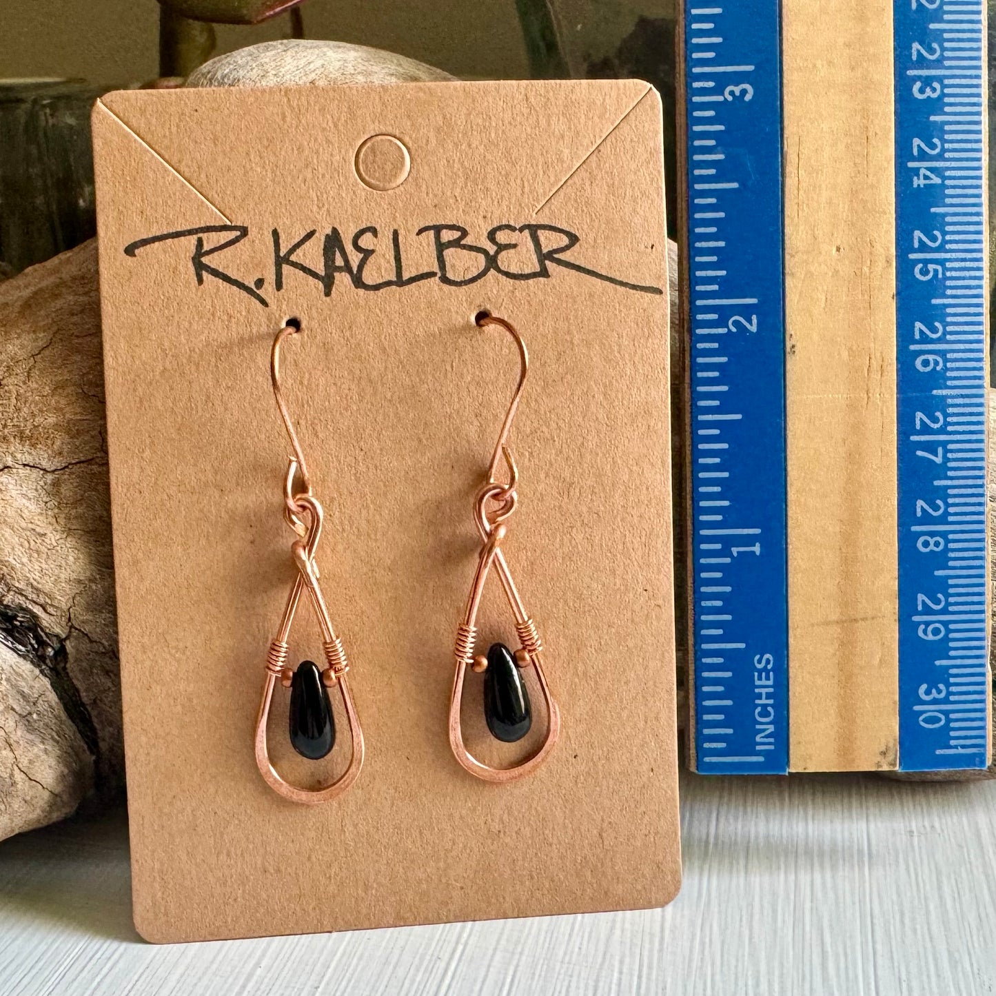 Onyx and Copper Teardrop Earrings - Made to Order