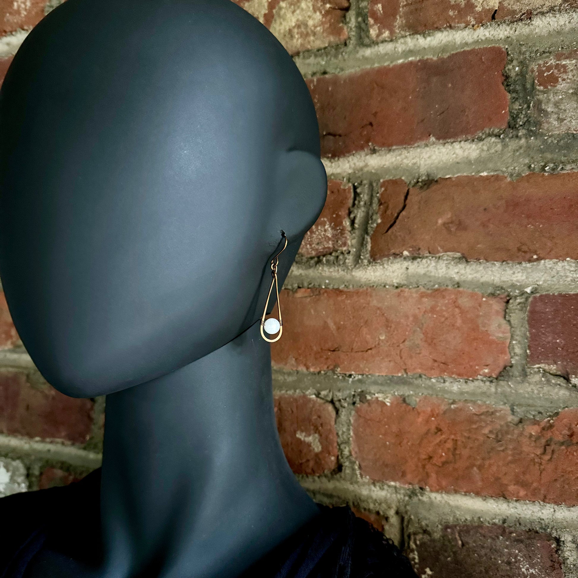 Rainbow Moonstone and Antique Bronze Long Teardrop Earrings - R.Kaelber Art