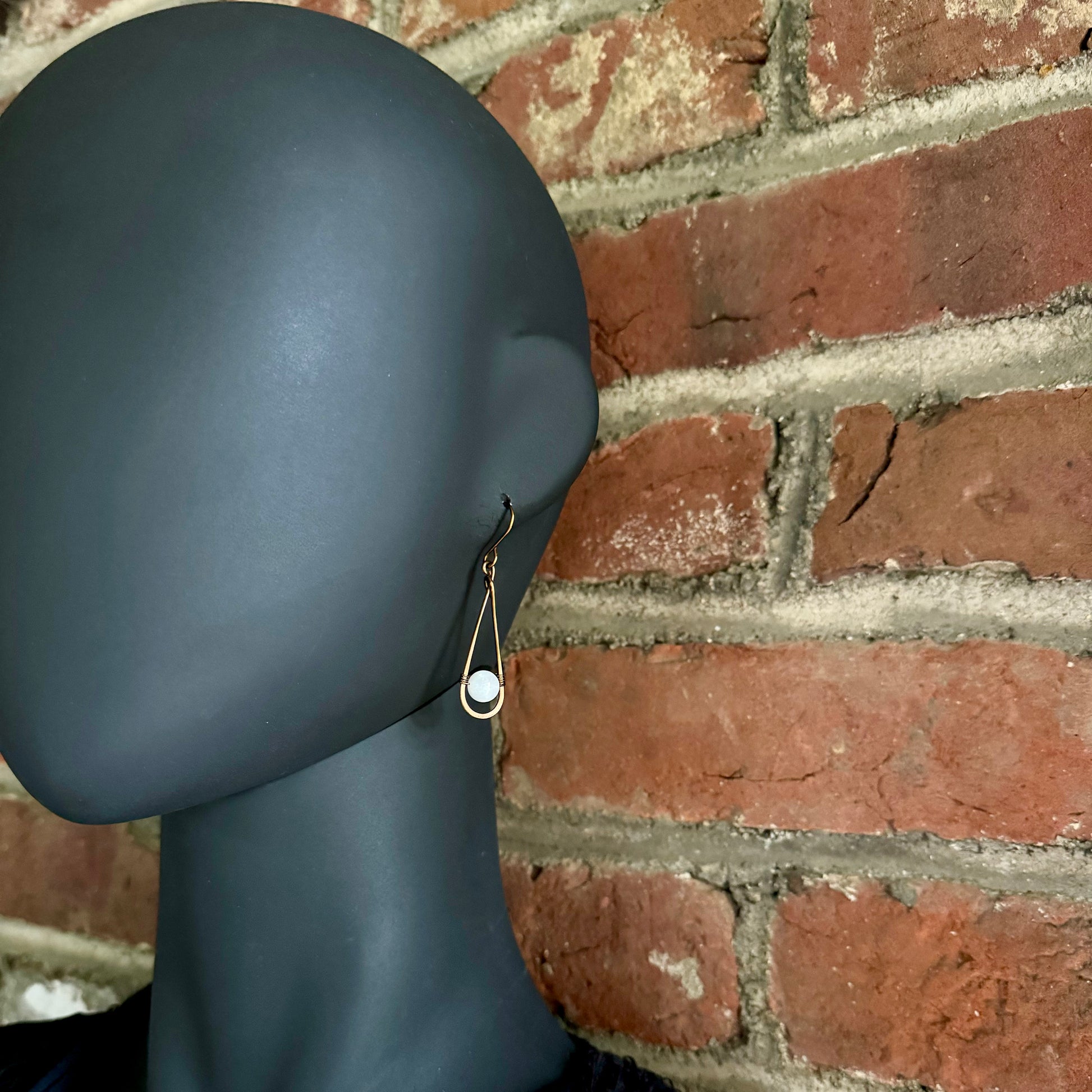 Rainbow Moonstone and Antique Bronze Long Teardrop Earrings - R.Kaelber Art