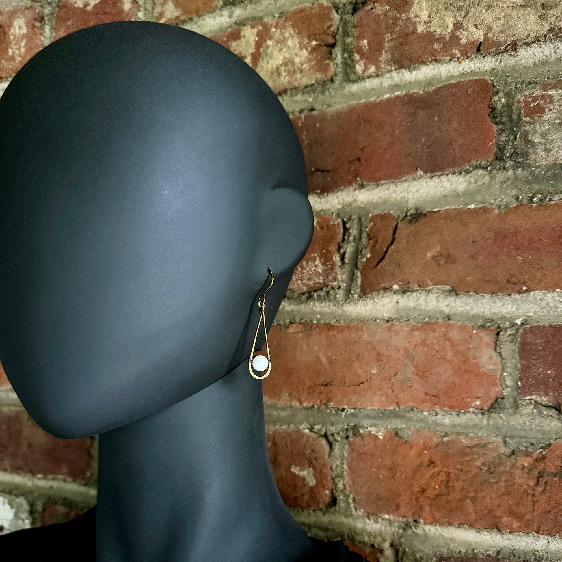 Rainbow Moonstone and Antique Bronze Long Teardrop Earrings - R.Kaelber Art