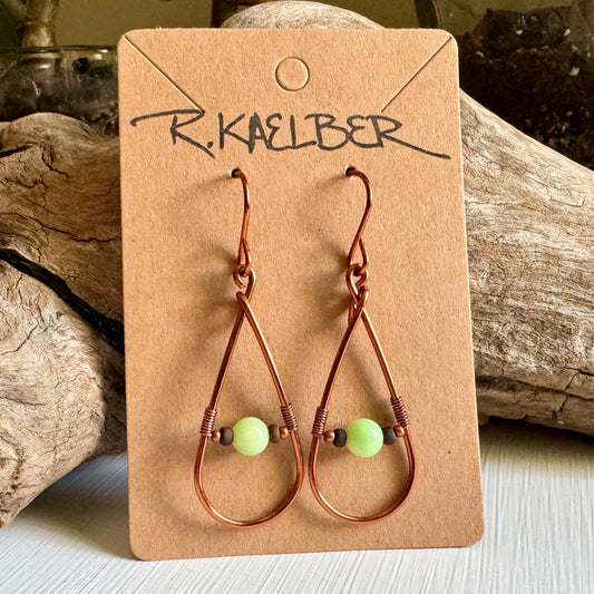Green Opal and Copper Teardrop Earrings - Made to Order