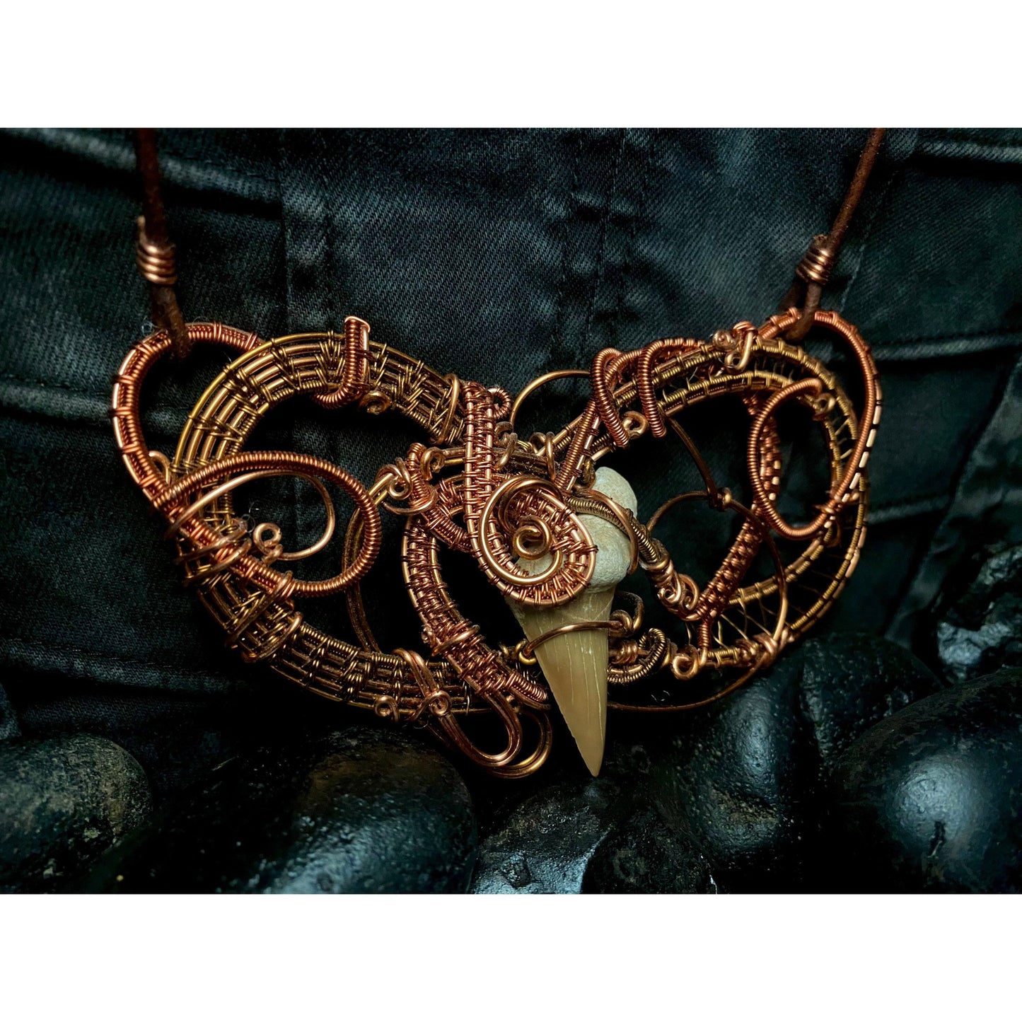 Wire Wrapped Copper and Antique Bronze Shark Tooth Statement Necklace - R.Kaelber Art