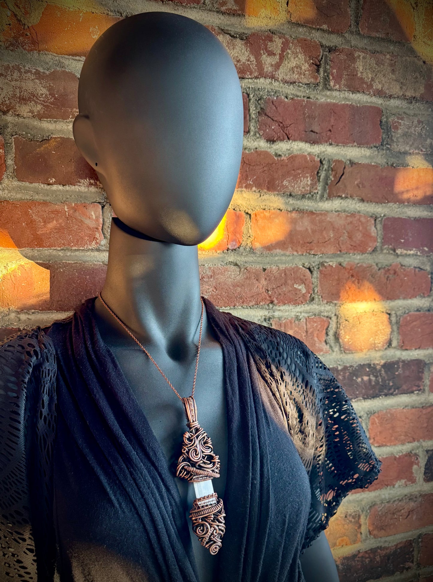 Selenite, Copper, and Antique Bronze Pendant