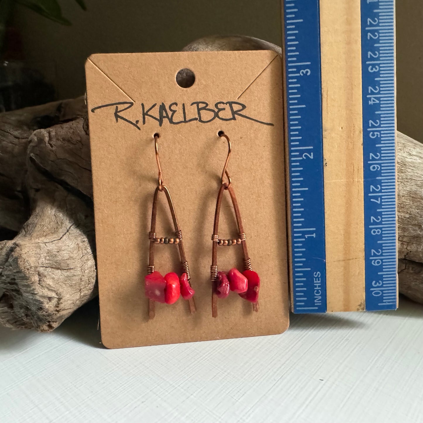 Red Coral A-Frame Earrings - R.Kaelber Art