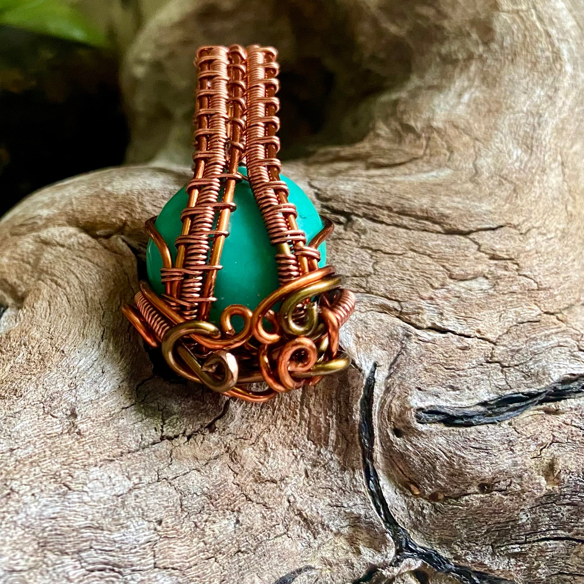 Turquoise, Copper, and Antique Bronze Pendant - R.Kaelber Art