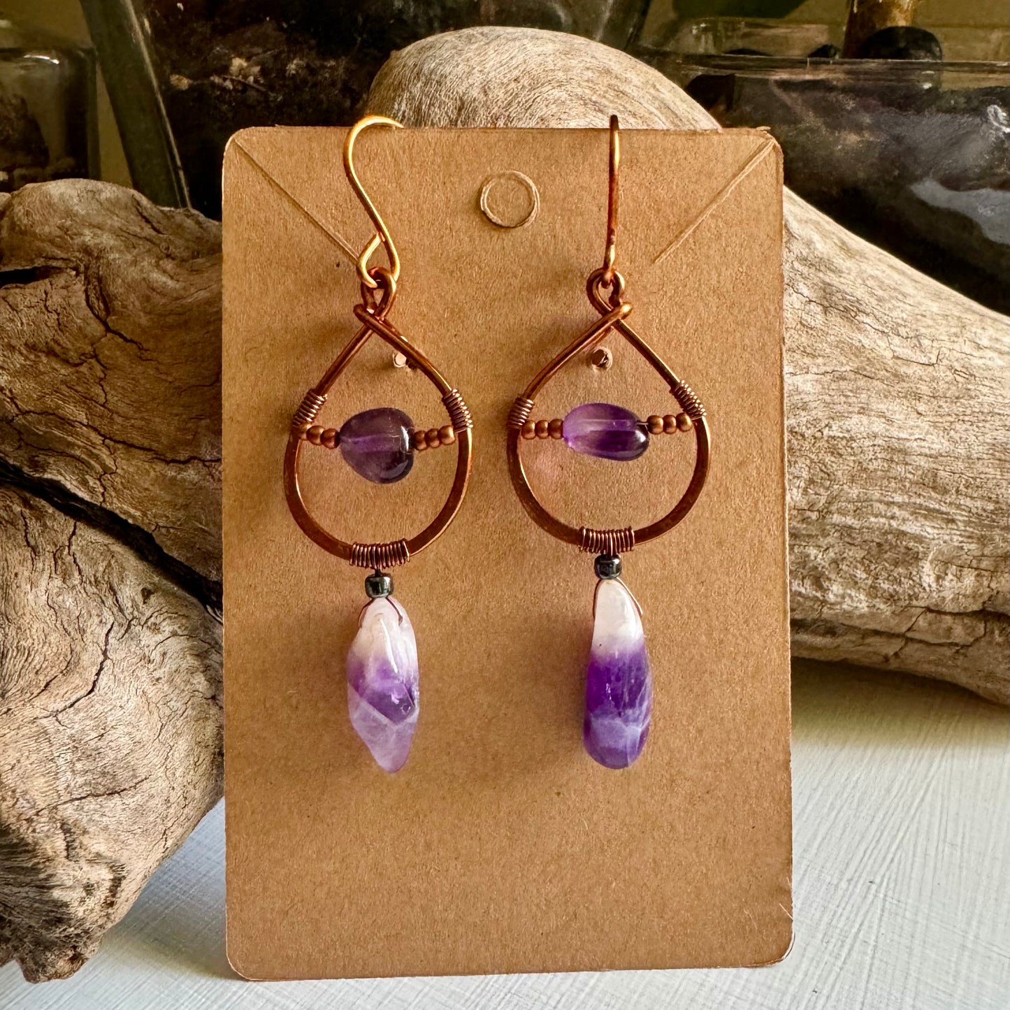 Amethyst and Copper Dangle Earrings