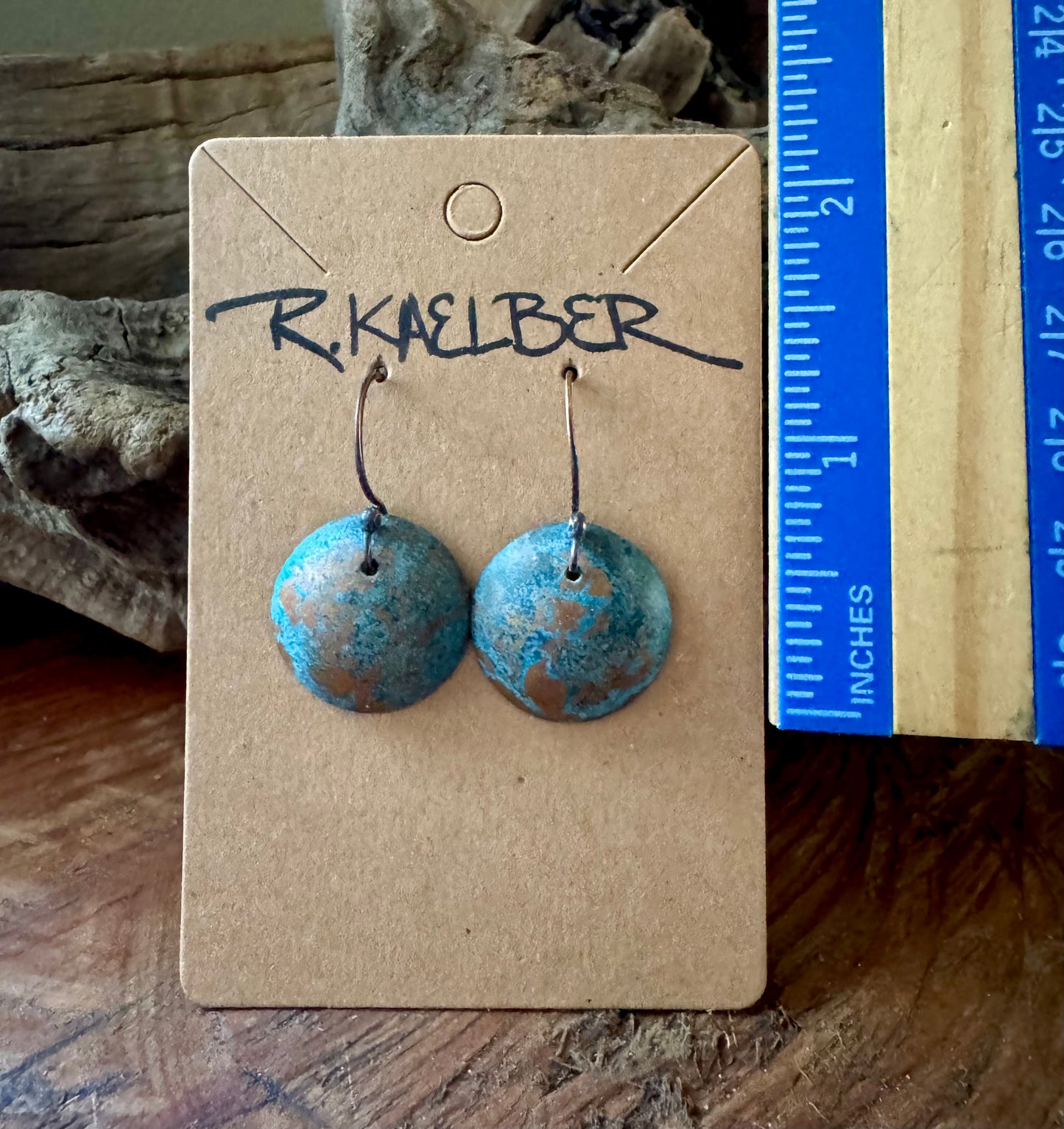 Textured Copper Domed Earrings with Green Patina - R.Kaelber Art