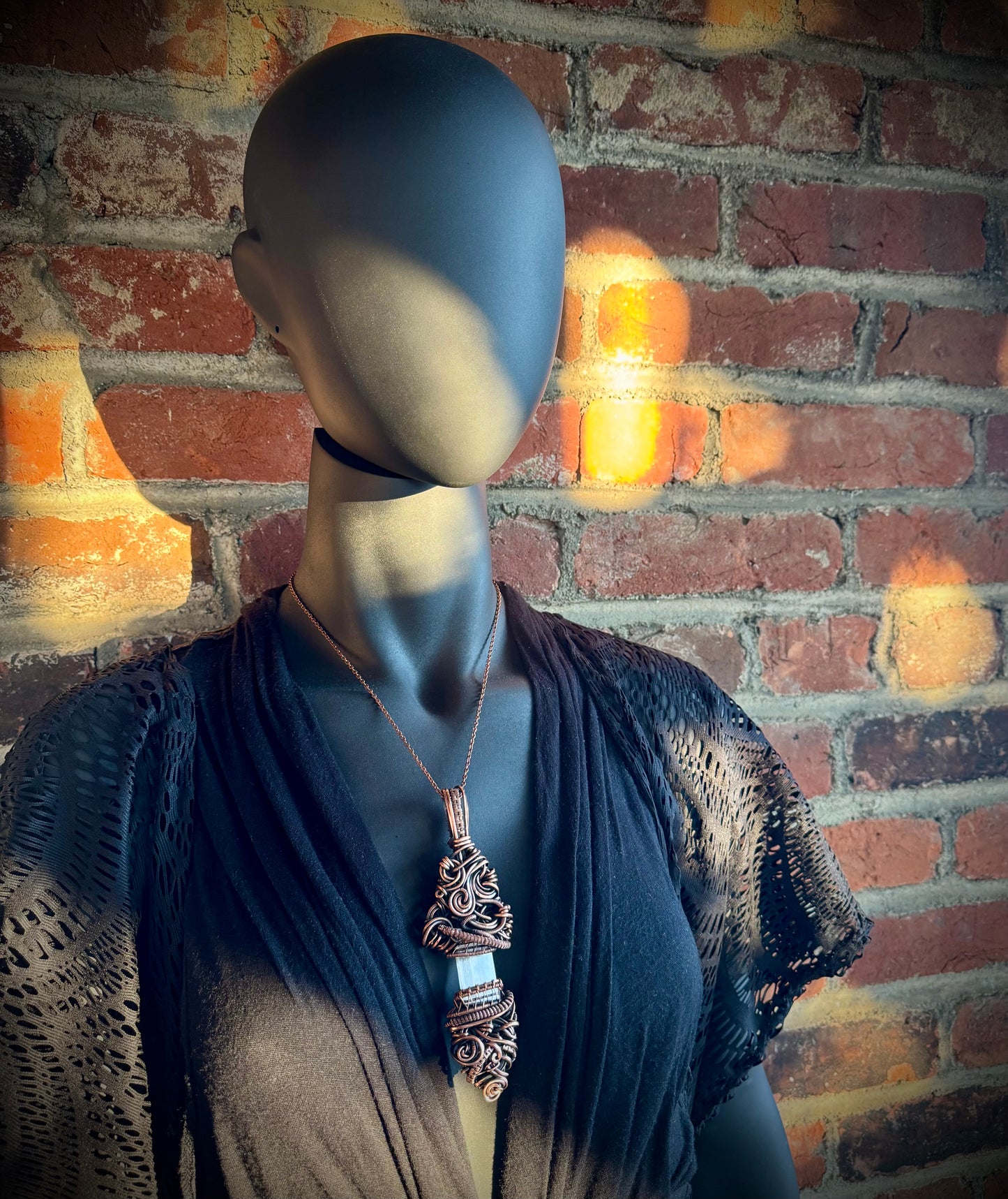 Selenite, Copper, and Antique Bronze Pendant