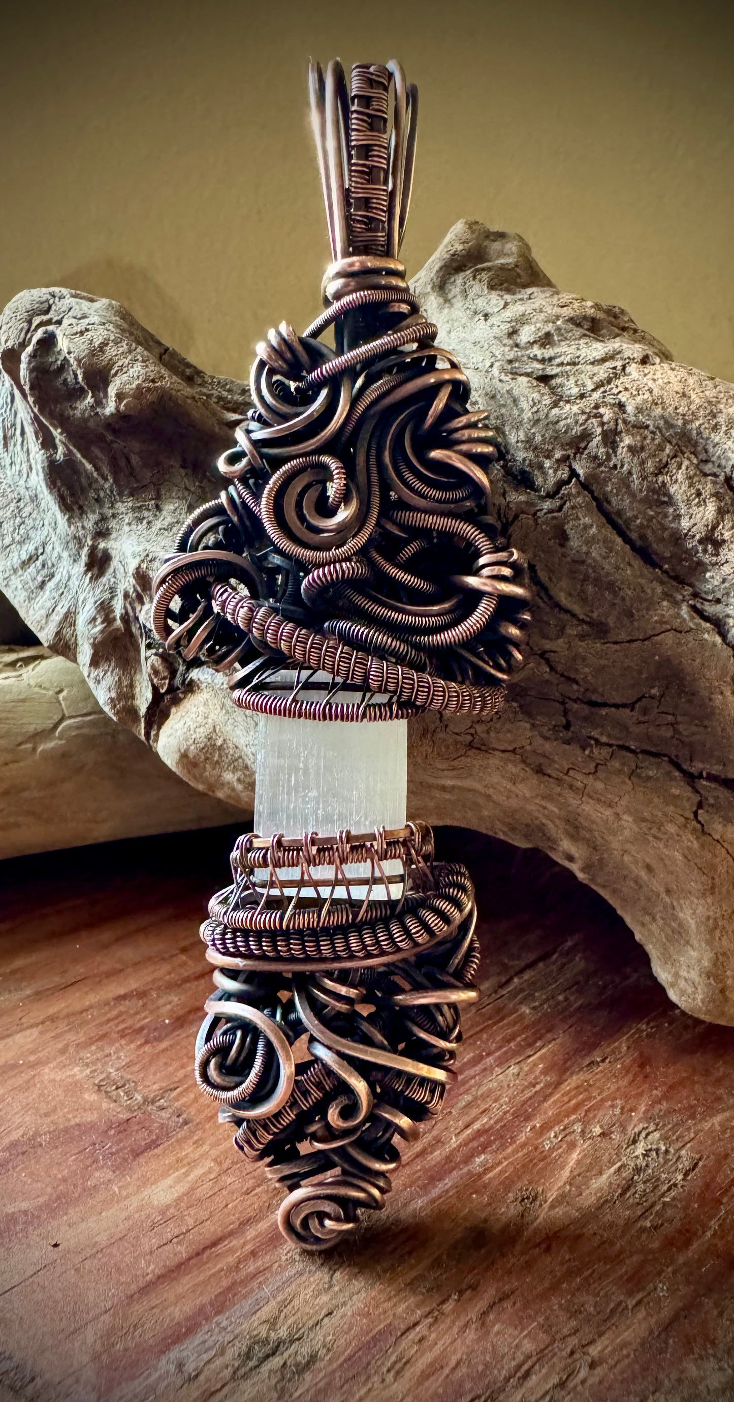 Selenite, Copper, and Antique Bronze Pendant