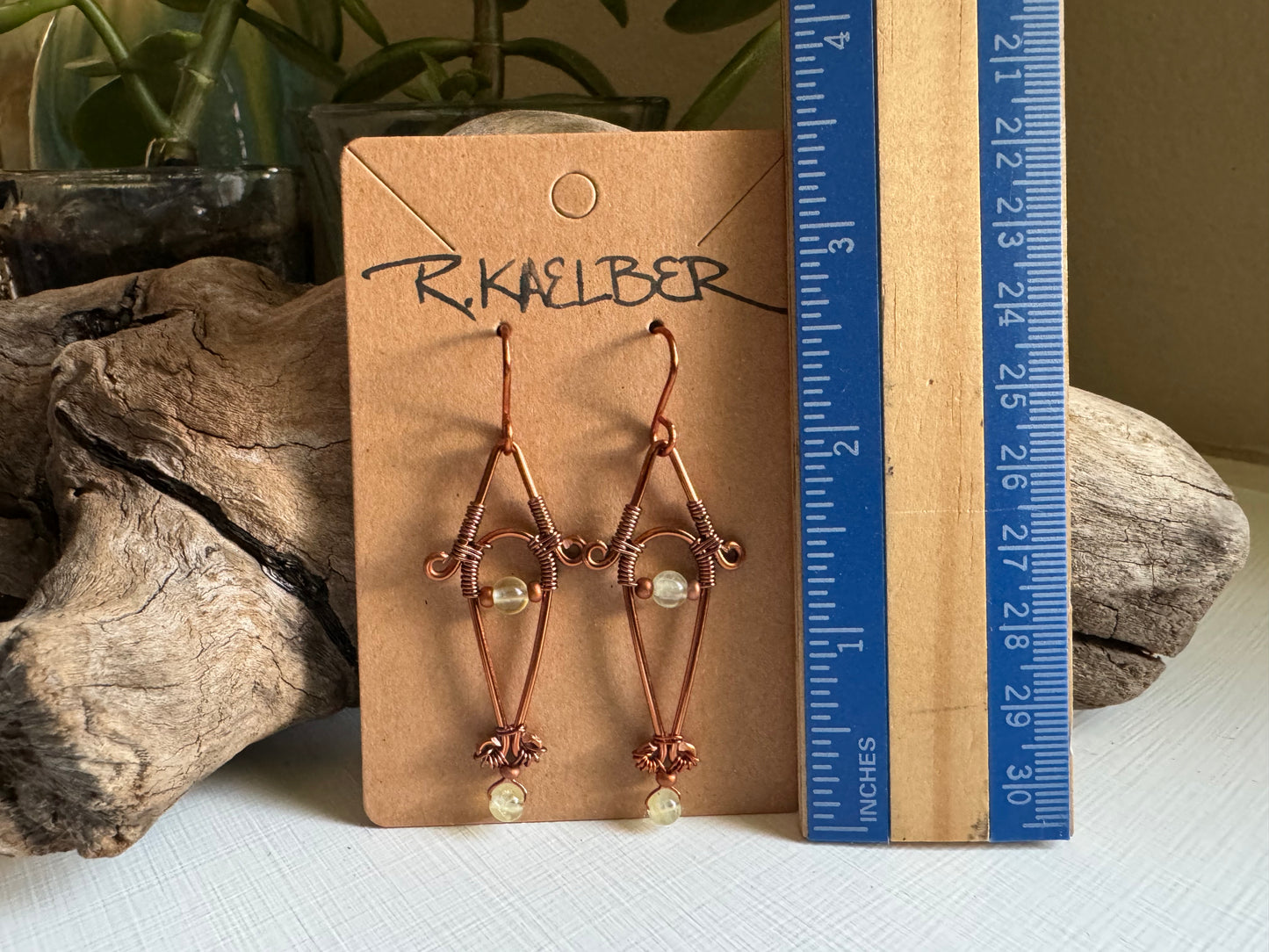 Prehnite and Copper Dangle Earrings - R.Kaelber Art