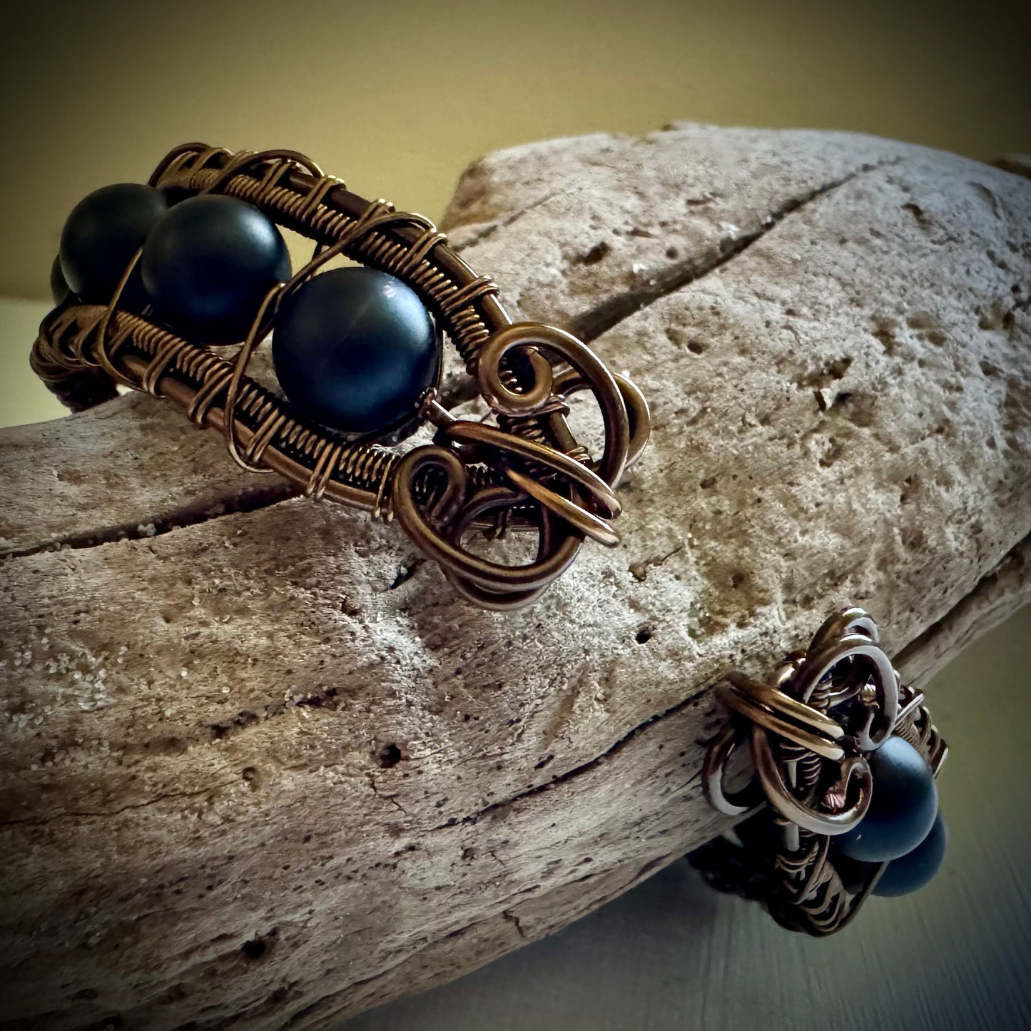 Antique Bronze and Onyx Cuff