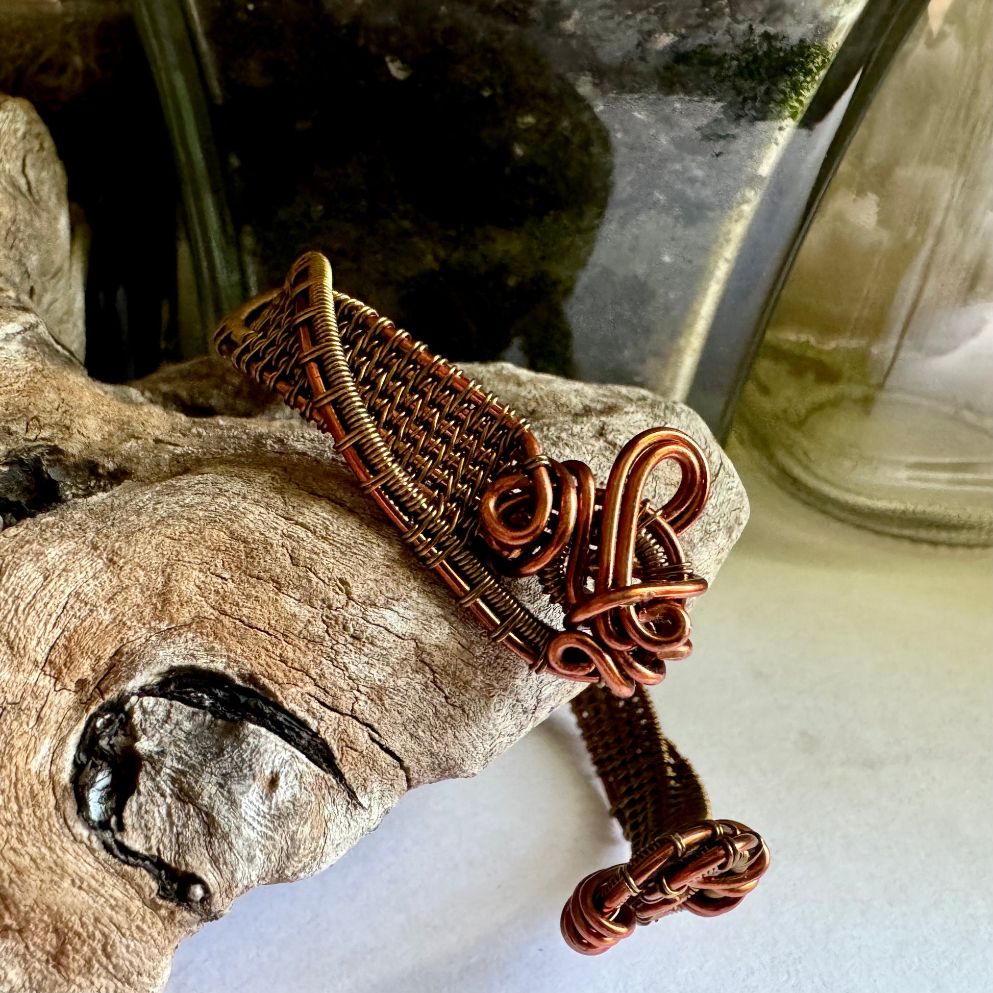 Copper and Antique Bronze Twisting Cuff - R.Kaelber Art