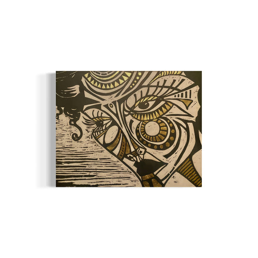 Ruby 1/1 - Original Black Ink Woodblock Print with Gold Leaf accent